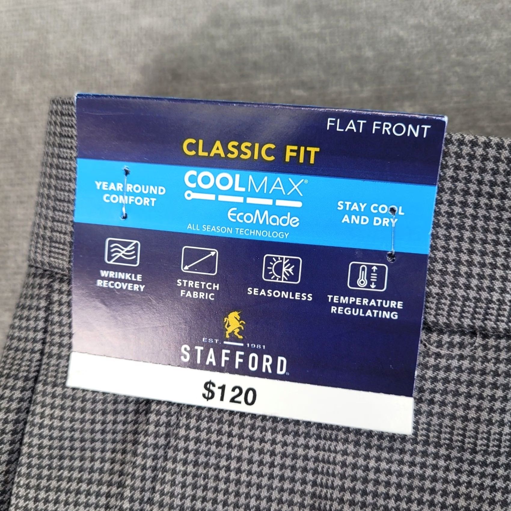 Stafford Stafford Mens Gray Houndstooth Dress Pants New Size US 34 / EU 50 - 2 Thumbnail