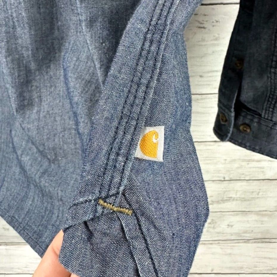Carhartt VINTAGE Carhartt Shirt Women’s Medium Blue Long Sleeve 1/4 Button Pullover Chambray 100% Cotton Back in Style Mens? No. Size M / US 6-8 / IT 42-44 - 6 Thumbnail