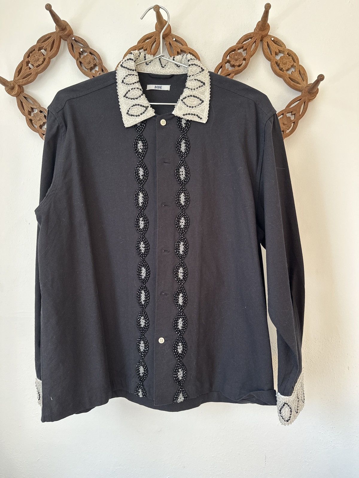 image of Bode Wedding Collection Beaded Shirt in Black, Men's (Size XL)