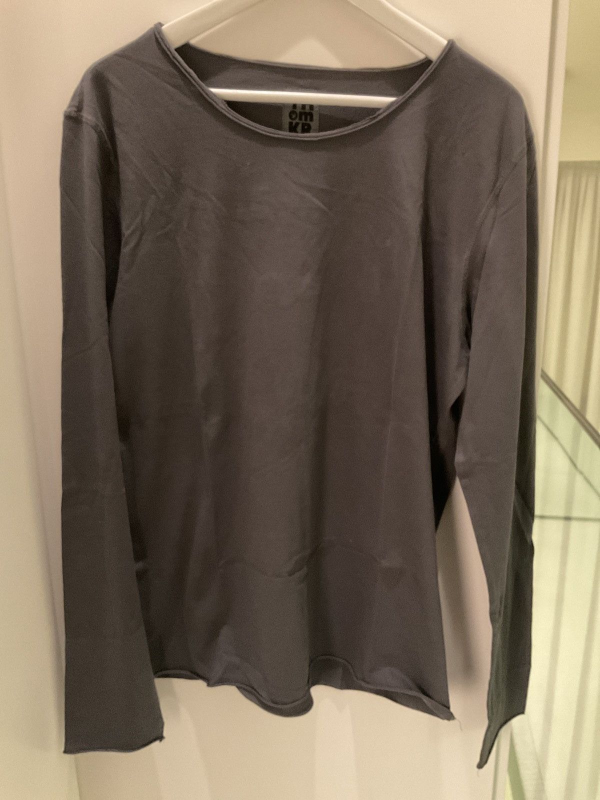 image of Thom Krom Piping Round Neck Long Sleeve T Shirt in Grey, Men's (Size Large)