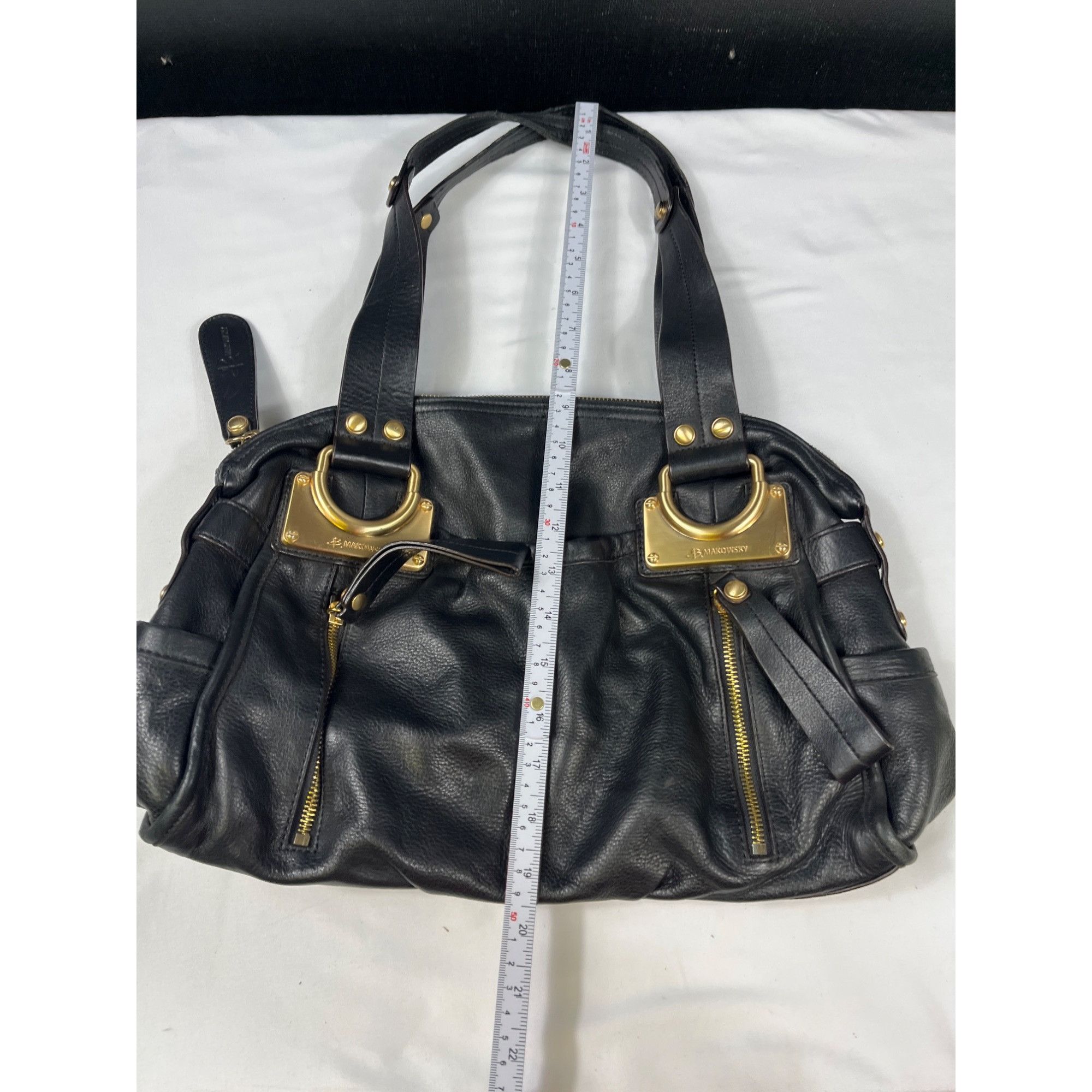 Designer B. Makowsky Womens Black Leather Handbag With Gold Tone Hard Size ONE SIZE - 15 Thumbnail