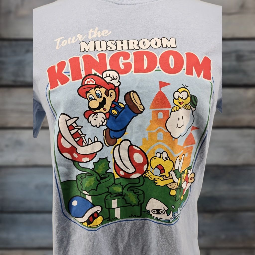 Nintendo VINTAGE Super Mario Tour The Mushroom Kingdom Mens Medium Light Blue T Shirt Size US M / EU 48-50 / 2 - 1 Thumbnail