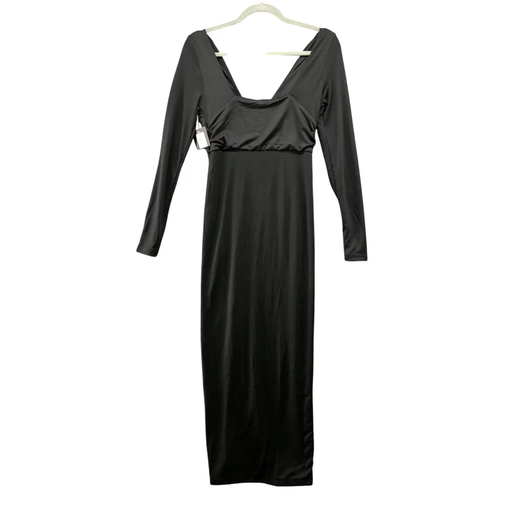 Vintage Arden B Dress Midi Black Size S Long Sleeve V-Neck Bodycon Side Slit Party Size S / US 4 / IT 40 - 2 Thumbnail