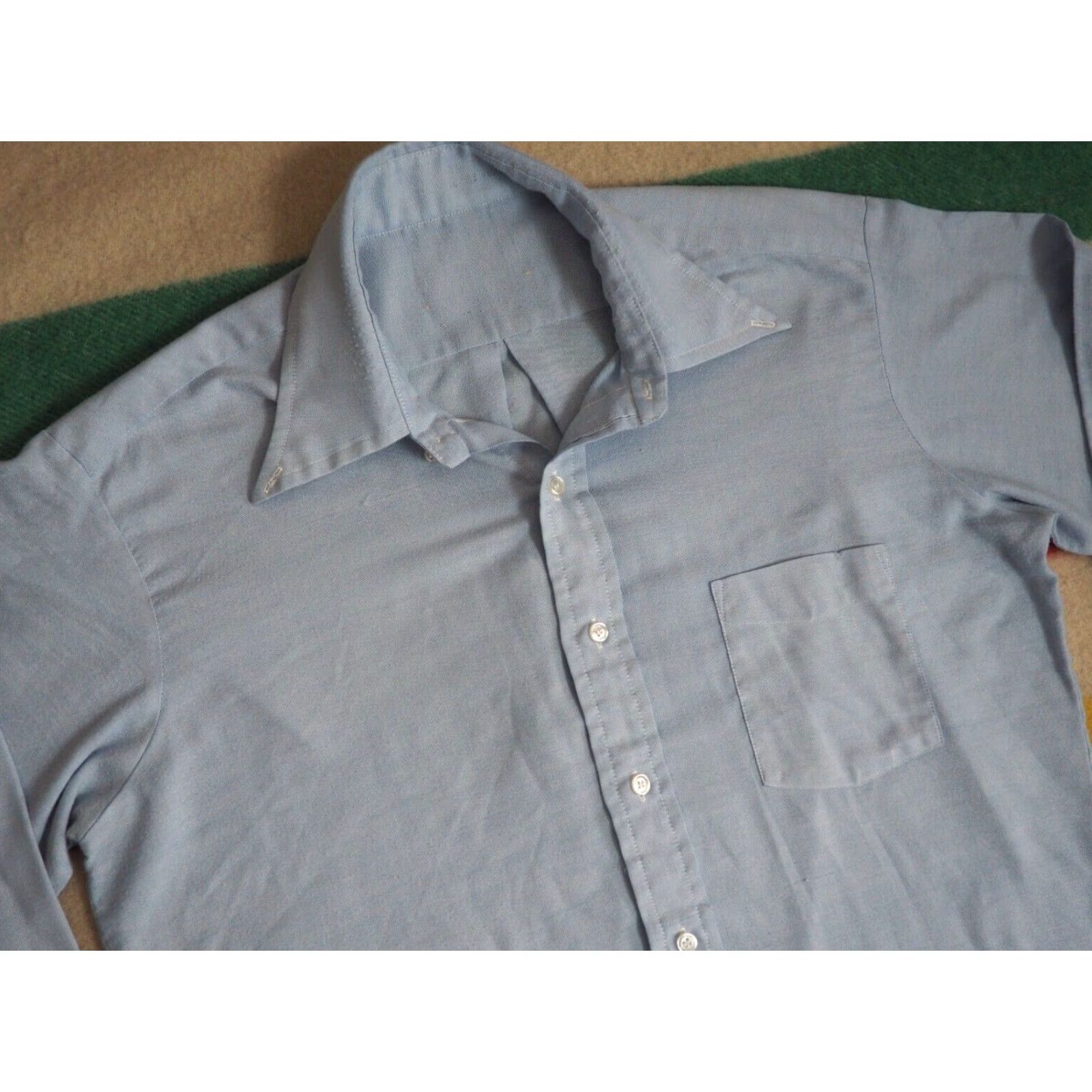Vintage VINTAGE 70s Faded Blue Polycotton Pocket Ivy Prep Retro Button Shirt Mens L Size US L / EU 52-54 / 3 - 2 Thumbnail
