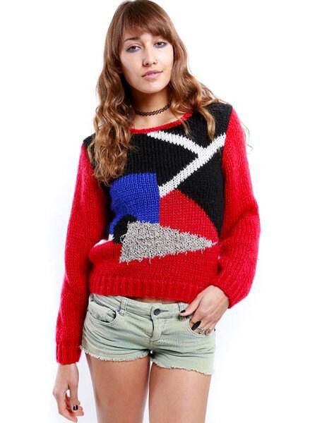 Designer Vintage 90s Fresh Prince Geometric Sweater jumper Sheridan Size S / US 4 / IT 40 - 2 Thumbnail