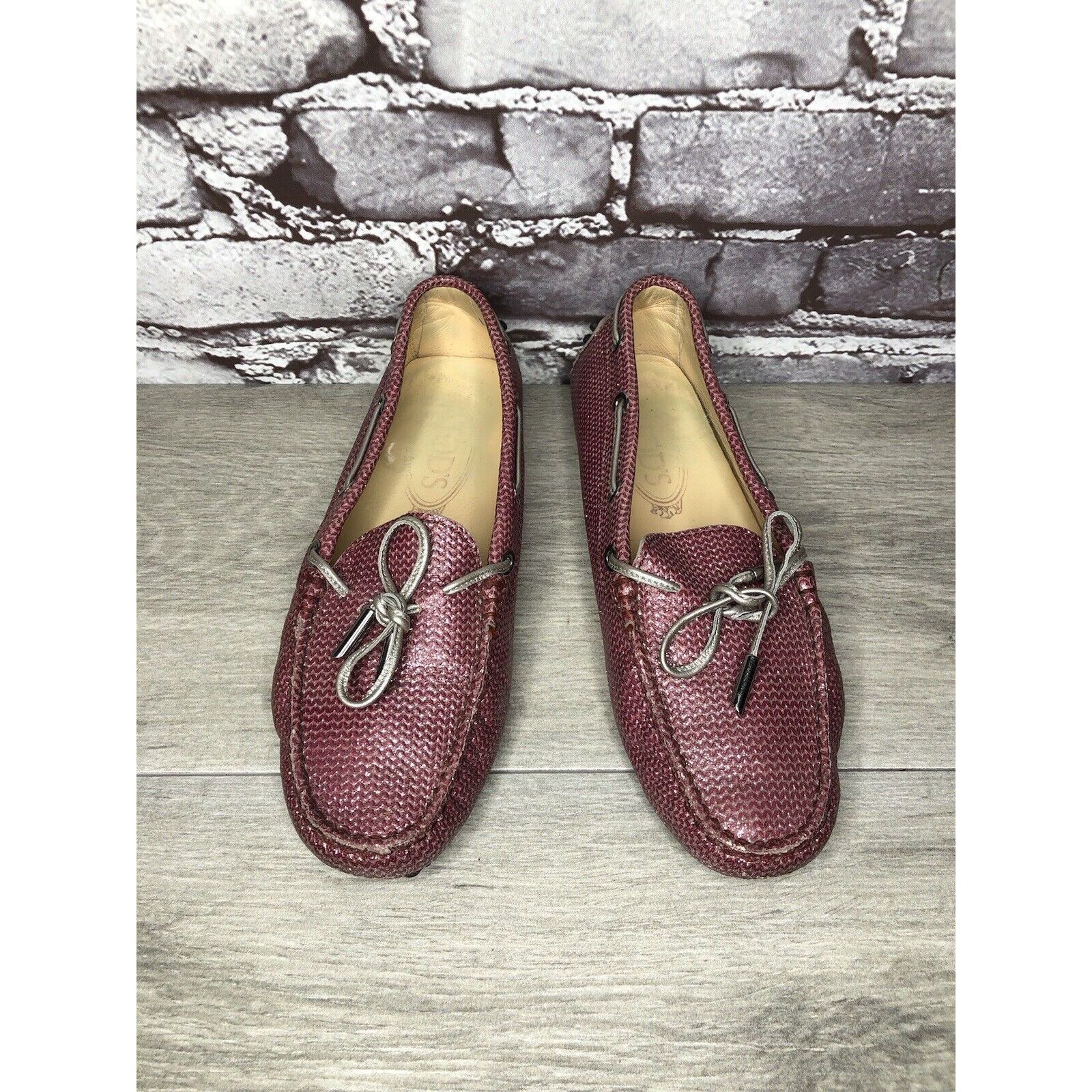 Tod's TODS Pink Metallic Leather Moccasins Driver Loafers Flats Wo Size US 5 / IT 35 - 17 Thumbnail
