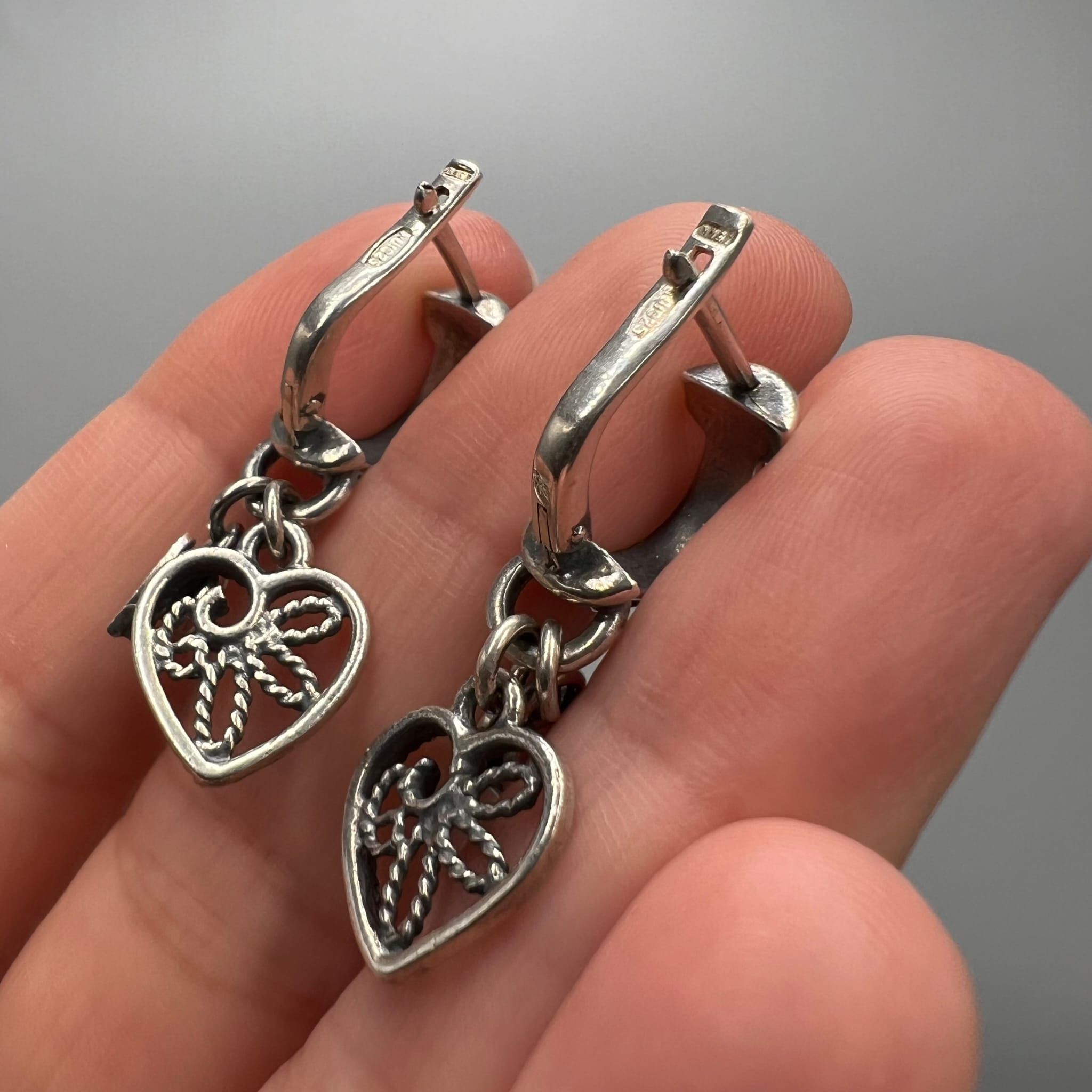 Vintage Vintage Sterling Silver 925 Women Heart Dangle Earrings Size ONE SIZE - 5 Thumbnail