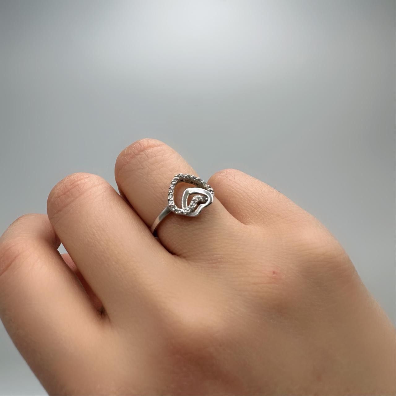 Sterling Silver Vintage 925 Sterling Silver Double Heart Ring Size ONE SIZE - 1 Thumbnail
