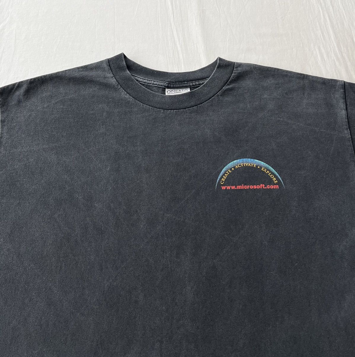 Microsoft Vintage 90s Microsoft Create Activate Explore Tech Faded Tee Size US XL / EU 56 / 4 - 7 Thumbnail