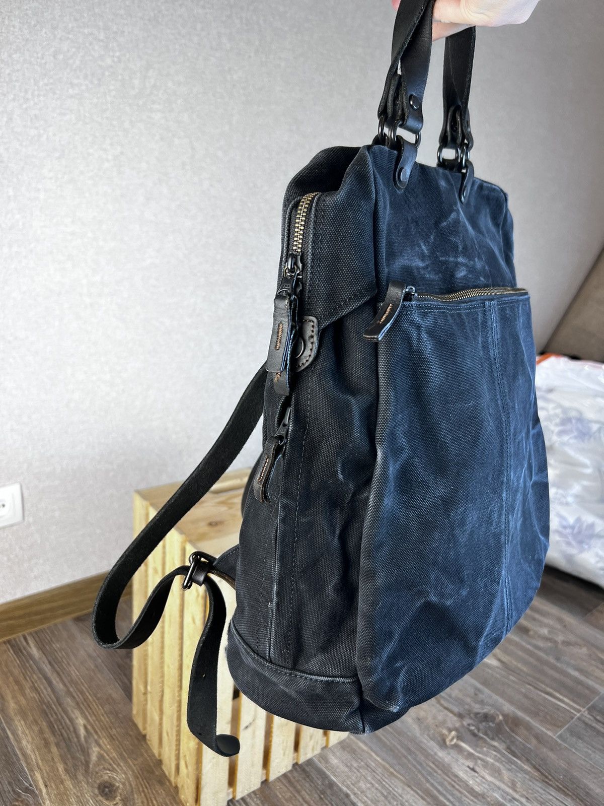 Japanese Brand × Vintage Japanese Baggy Port Black Smoked Denim Backpack Bag Size ONE SIZE - 4 Thumbnail