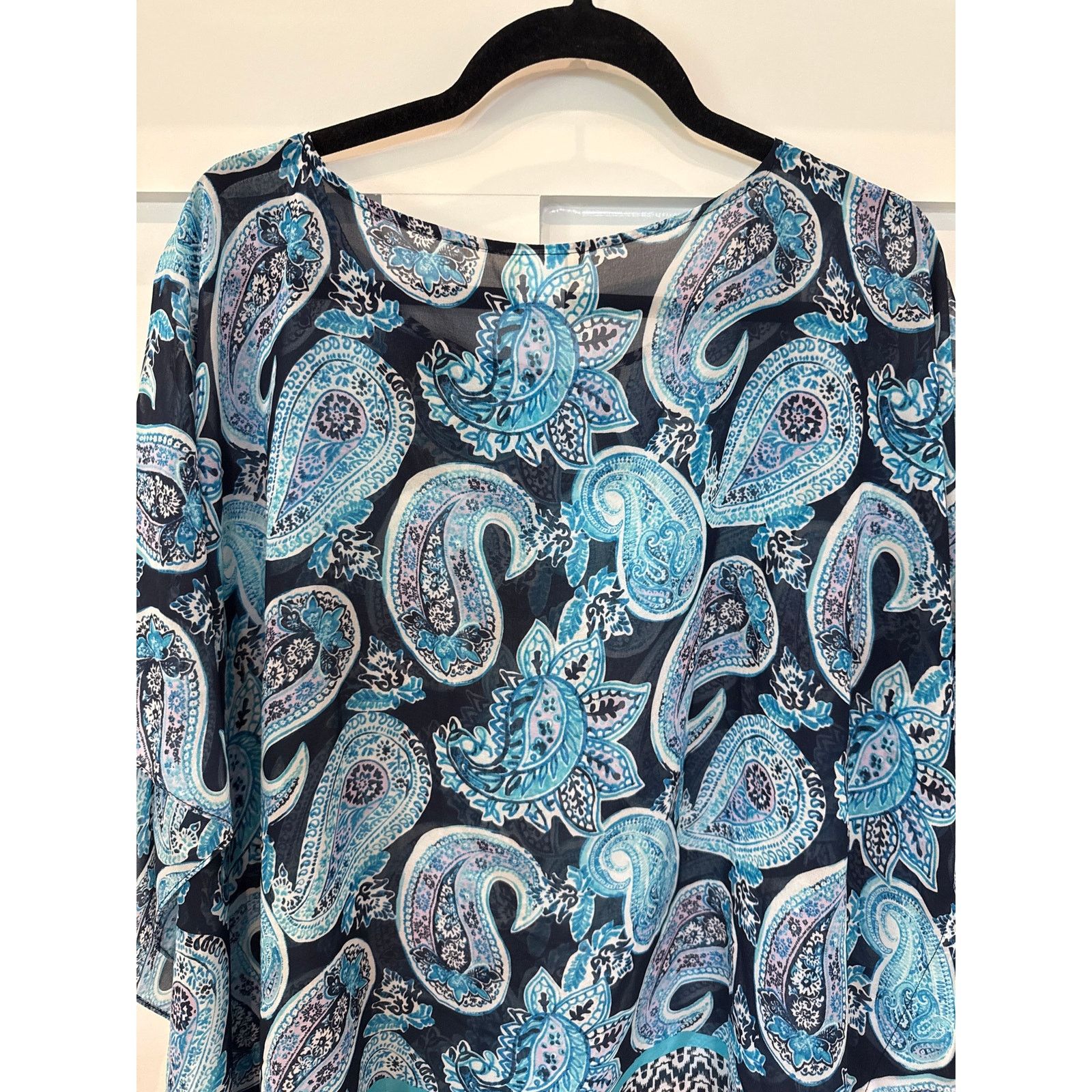 Talbots Talbots Poncho Style Semi-Sheer Blue Paisley Blouse, L/XL Size L / US 10 / IT 46 - 6 Thumbnail