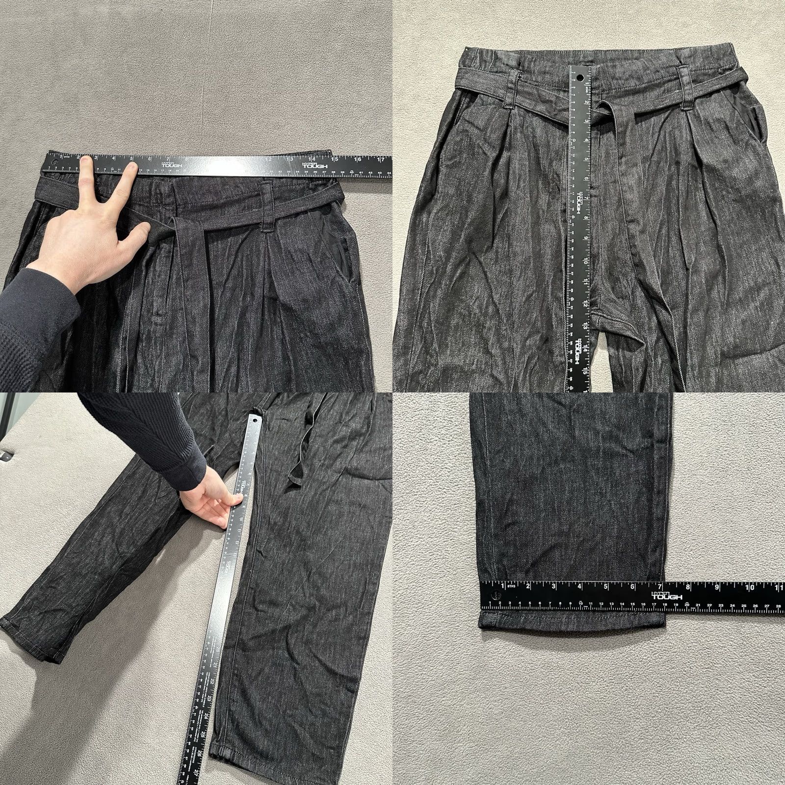 Vintage Grace Karin Pants Womens Medium Black Chambray Paperbag Waist Trousers Tied EUC Size 32" / US 10 / IT 46 - 9 Thumbnail
