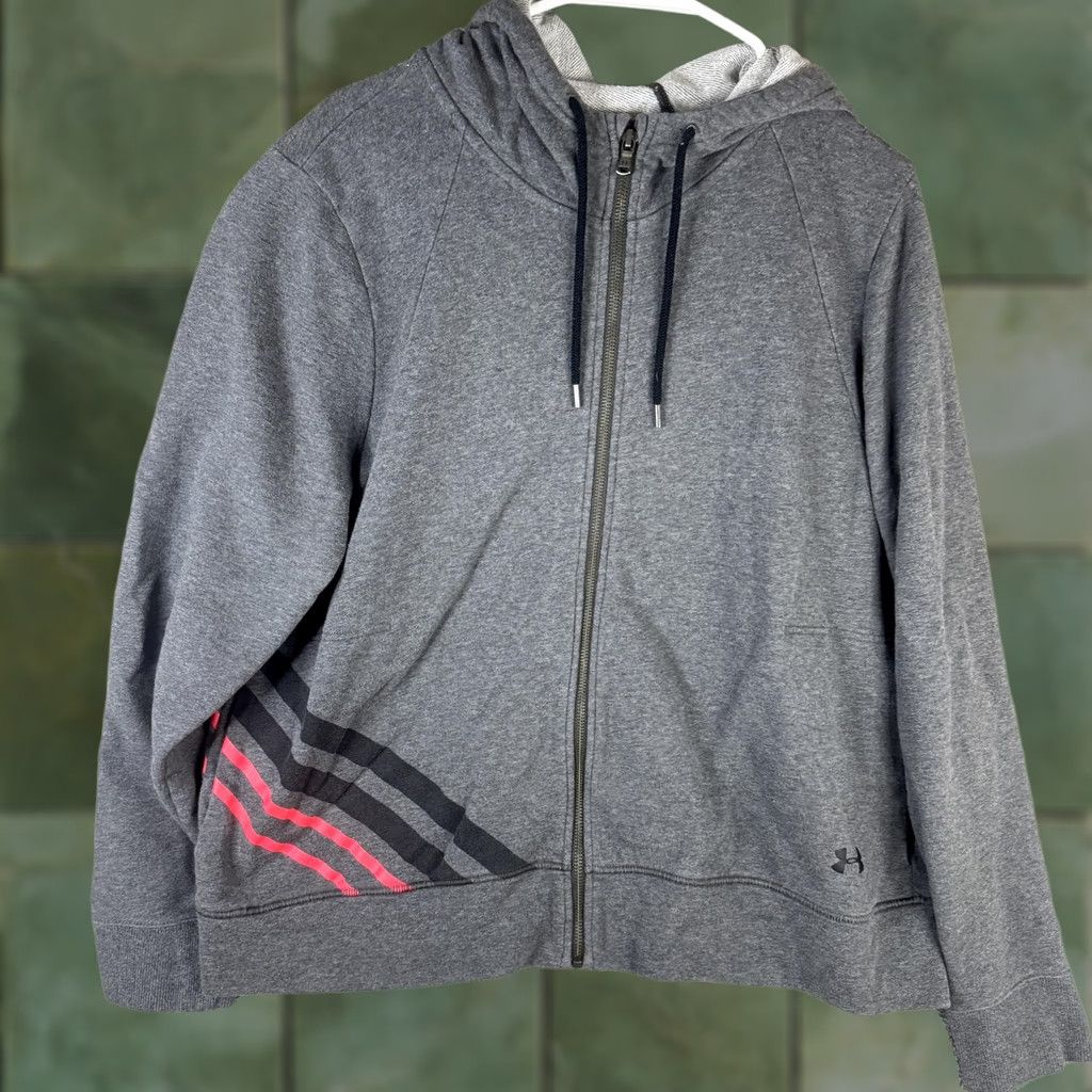 Under Armour Under Armour Hoodie Mens 2XL Gray Full Zip Jersey Sweatshirt Stripe Logo Front Pocket Zip Neck Hooded Raglan Sleeves Size US XXL / EU 58 / 5 - 1 Thumbnail