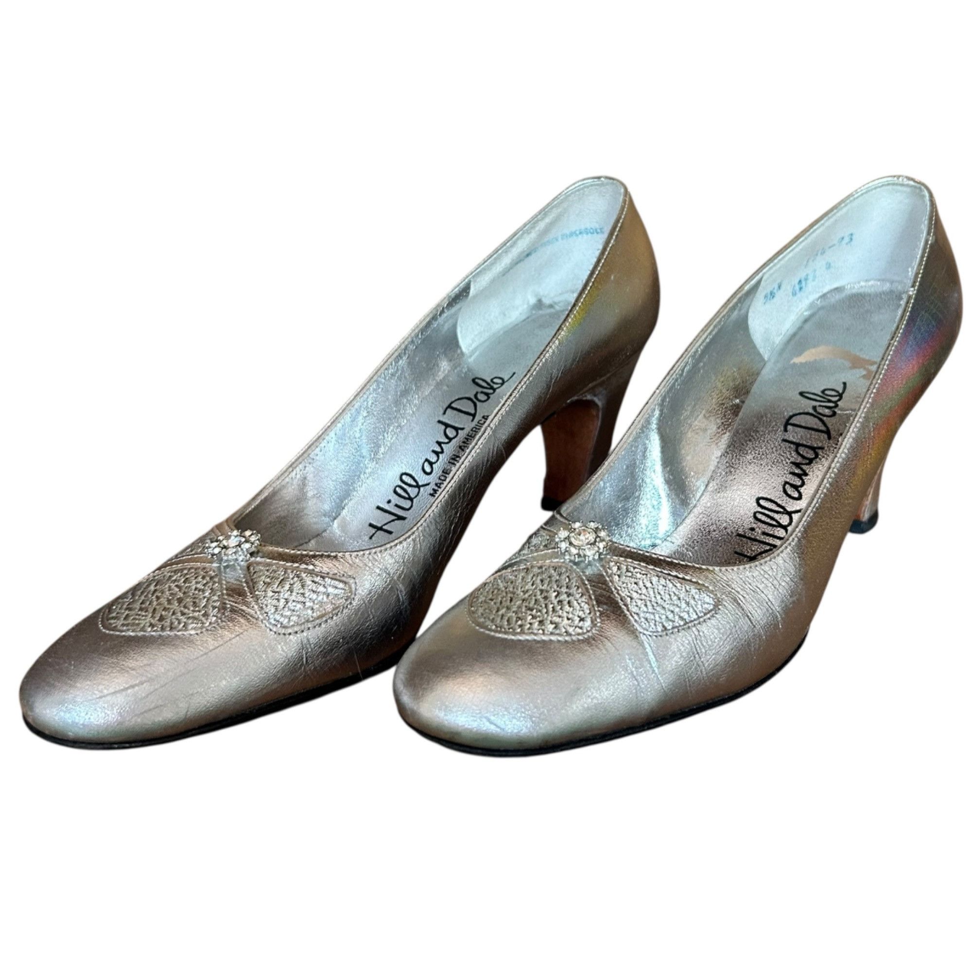 Vintage Vintage Hill and Dale Metallic Silver Pinup Jeweled Pumps Size US 5.5 / IT 35.5 - 1 Thumbnail