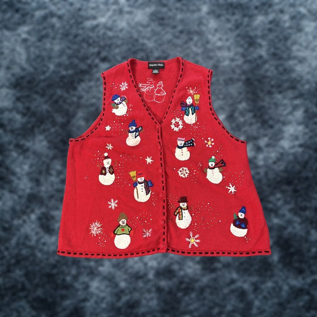 Vintage VINTAGE Hamshire Studio Sweater Womens 2X Red Christmas Vest Button Chunky Size XXL / US 16-18 / IT 52-54 - 1 Thumbnail