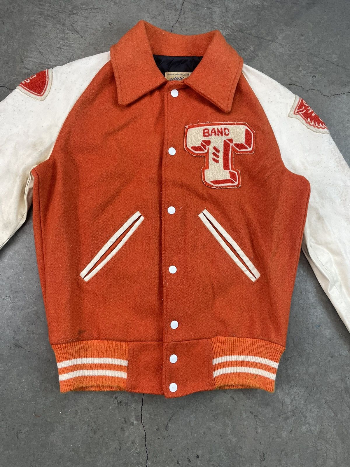 Vintage Vintage "T" Band Varsity Letterman Jacket - Orange/ White Size US S / EU 44-46 / 1 - 2 Thumbnail
