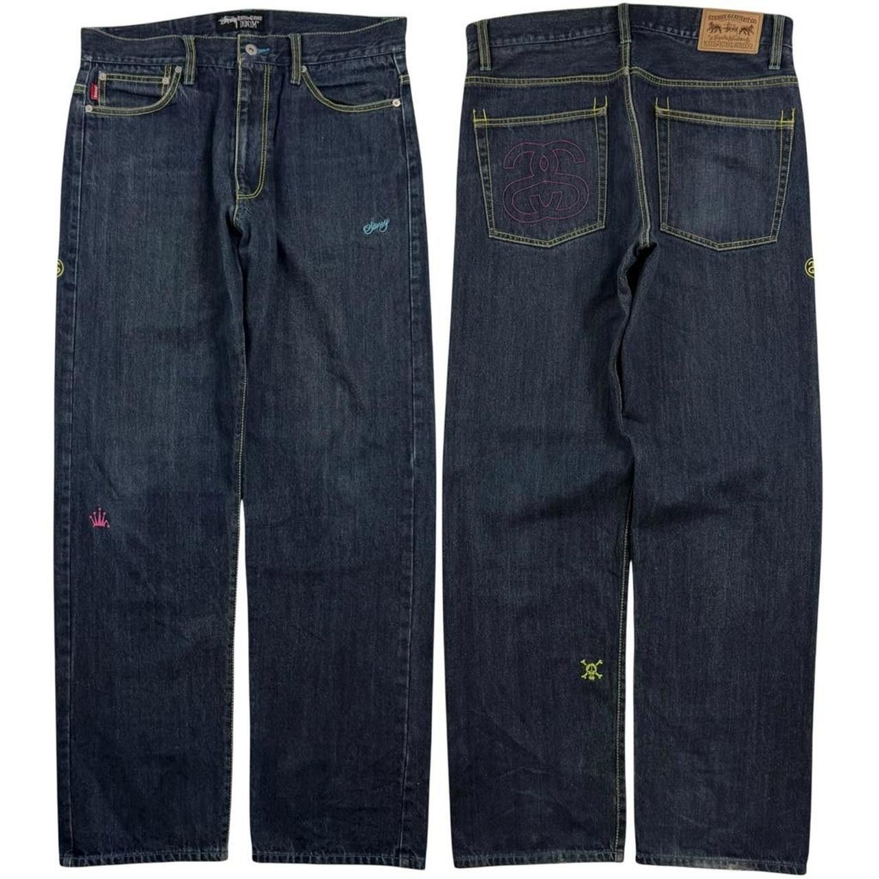 Stussy Vintage 2000s Stussy Embroidered Jeans - Waist: 34” Size US 34 / EU 50 - 1 Thumbnail