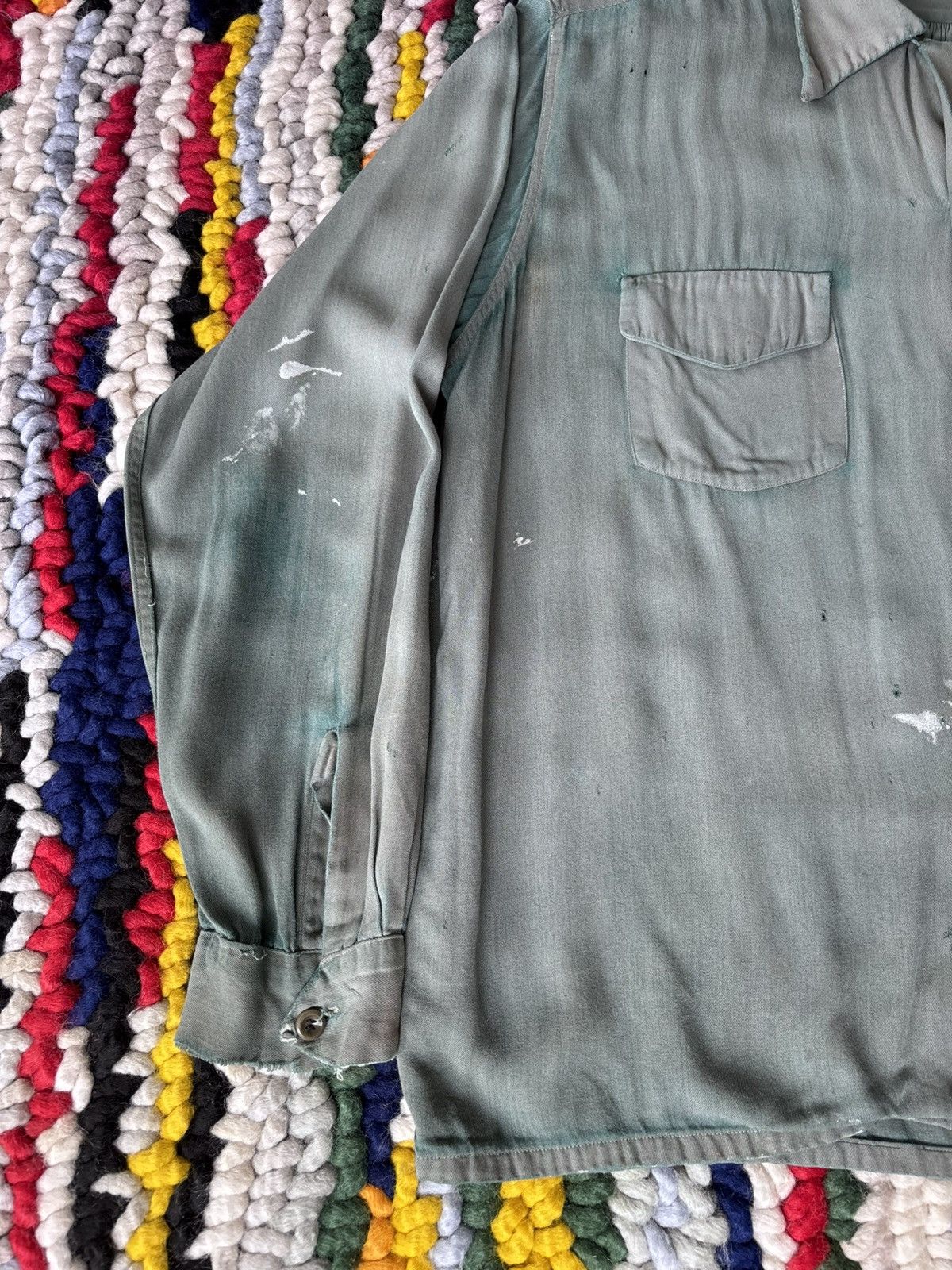 JCPenney × Vintage 1940s Rayon Gabardine Loop Collar Green Size US M / EU 48-50 / 2 - 8 Thumbnail