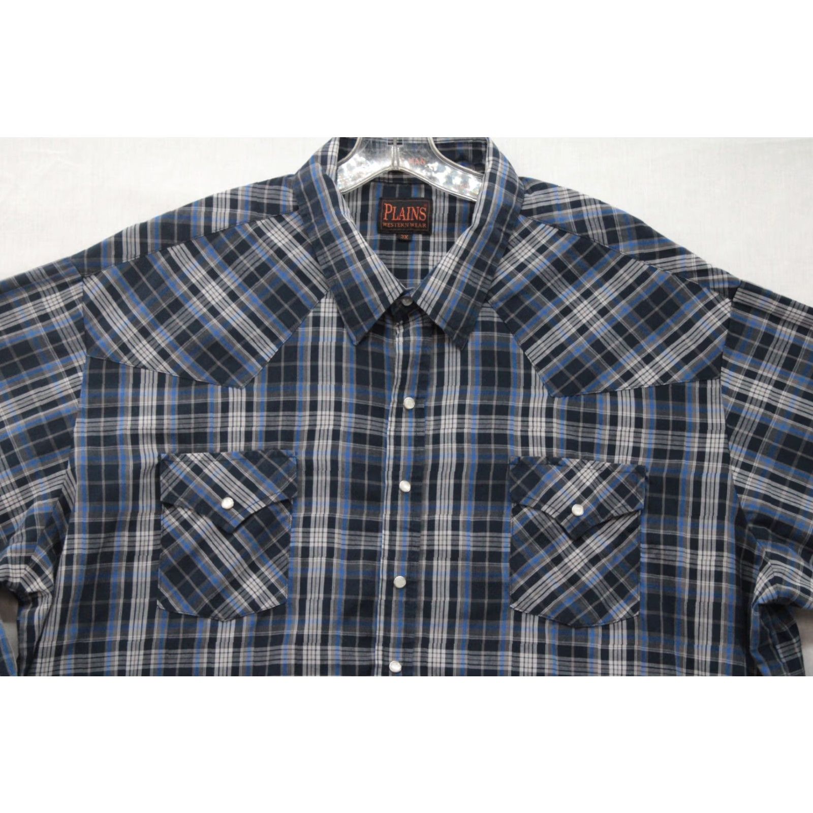 Vintage VINTAGE Plains Western Wear Pearl Snap Shirt Big Man 3X Blue Plaid Long Sleeve Men Size US XXL / EU 58 / 5 - 3 Thumbnail