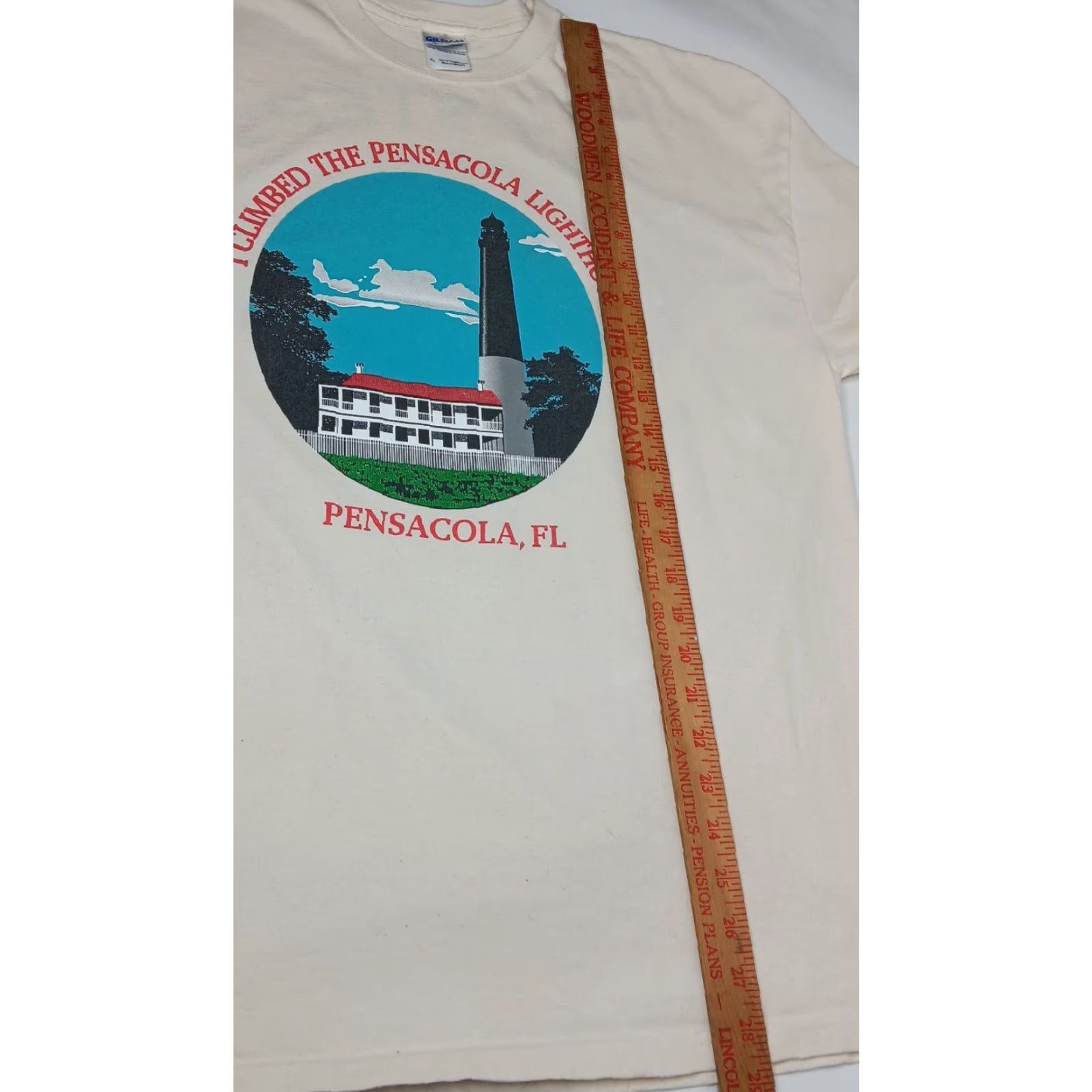 Gildan Gildan Ultra Cotton Shirt Men XL I Climbed The Pensacola Lighthouse Travel Florida Nautical Tourist Crew Neck Short Sleeve Natural/Off-white Size US XL / EU 56 / 4 - 6 Thumbnail