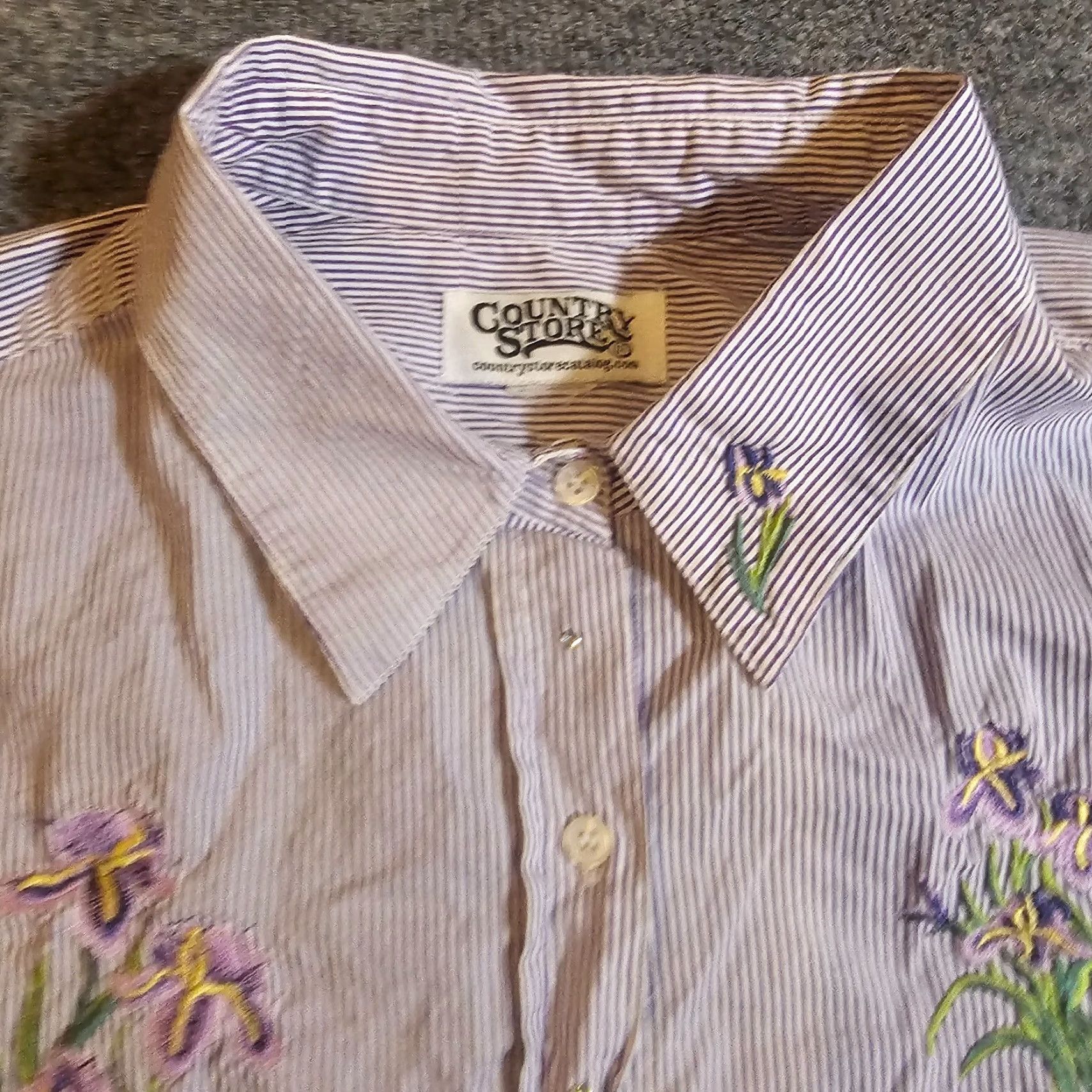 Vintage Country Store Top Womens 2X Purple Striped Floral Embroidery Button Casual Shirt Size XXL / US 16-18 / IT 52-54 - 6 Thumbnail