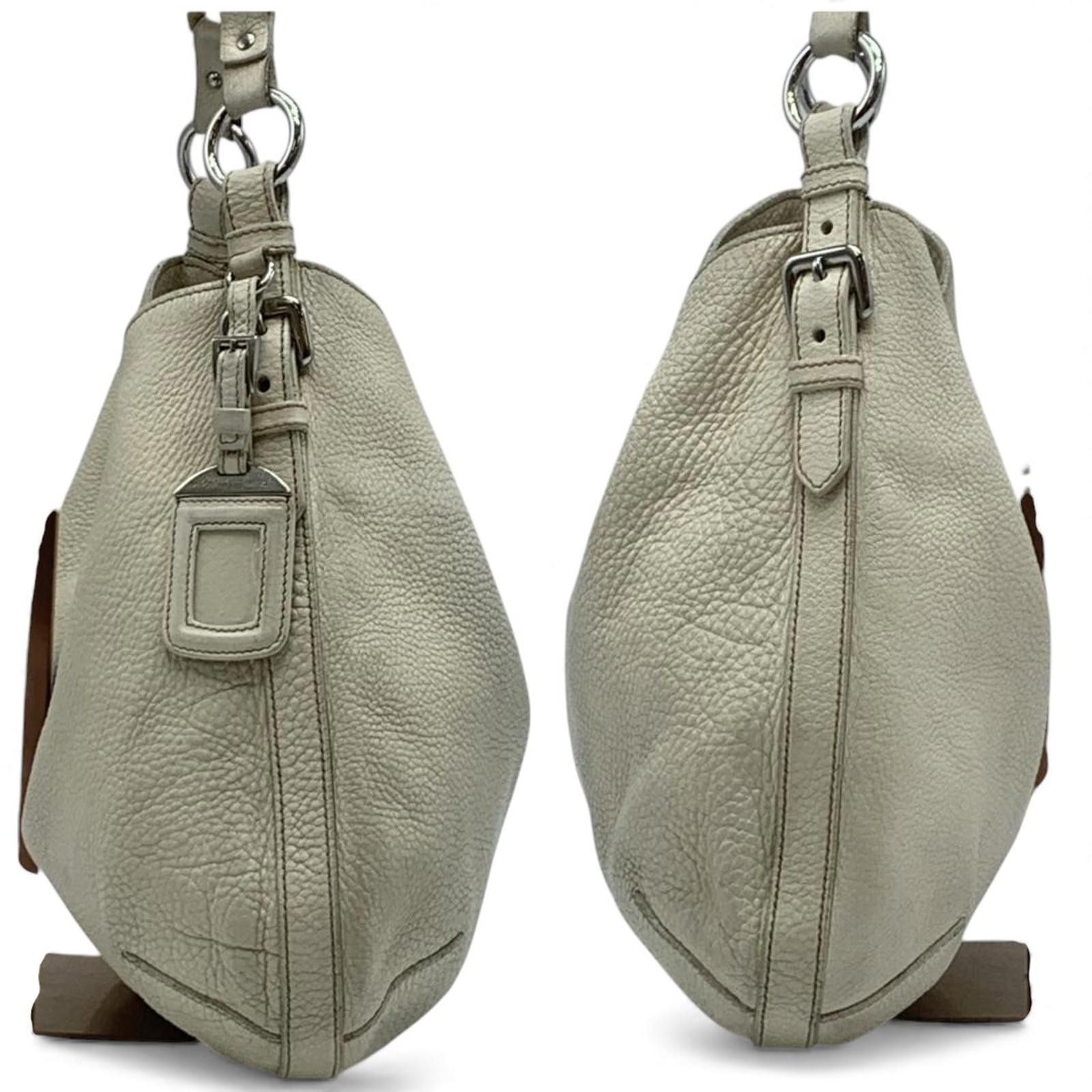 Prada Prada - Light Grey Leather Hobo Shoulder Bag Size ONE SIZE - 3 Thumbnail