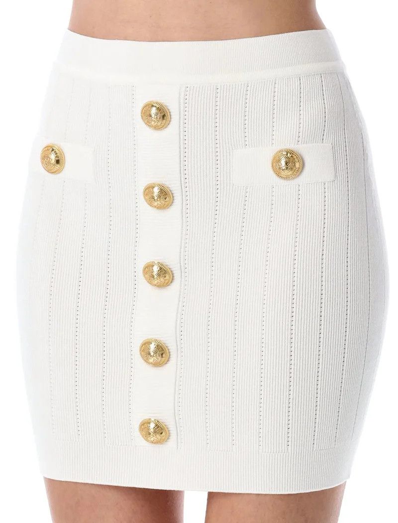 Balmain o1s1wg111225 Fine Ribbed Knit Skirt in White Size 30" / US 8 / IT 44 - 4 Thumbnail