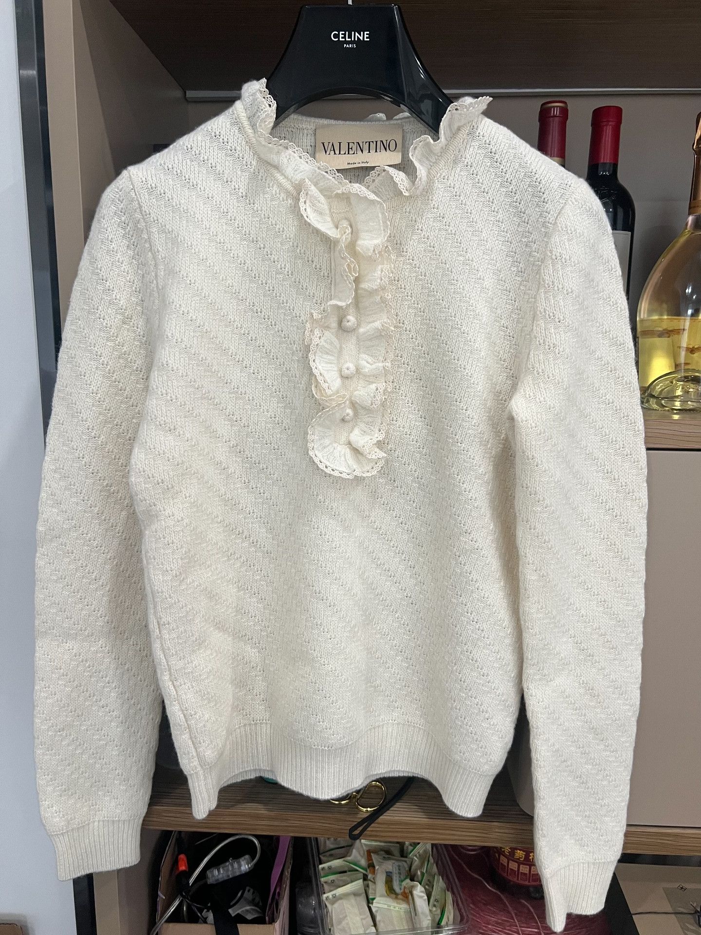 Valentino Valentino White Knit Top with Lace Trim Size M / US 6-8 / IT 42-44 - 1 Thumbnail