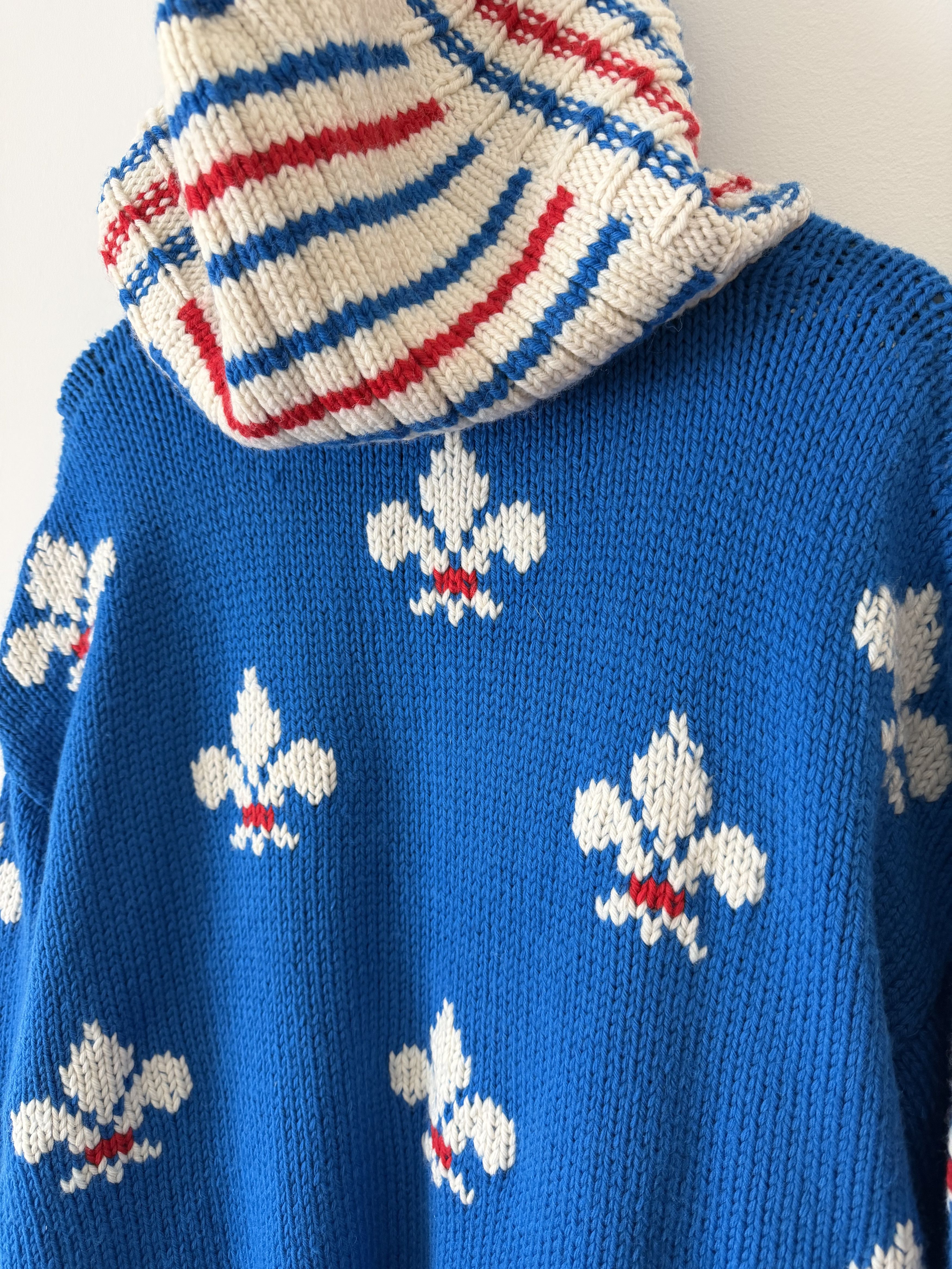 Bode Bode Fleur De Lis Knit Hoodie in Blue Size US XL / EU 56 / 4 - 6 Thumbnail