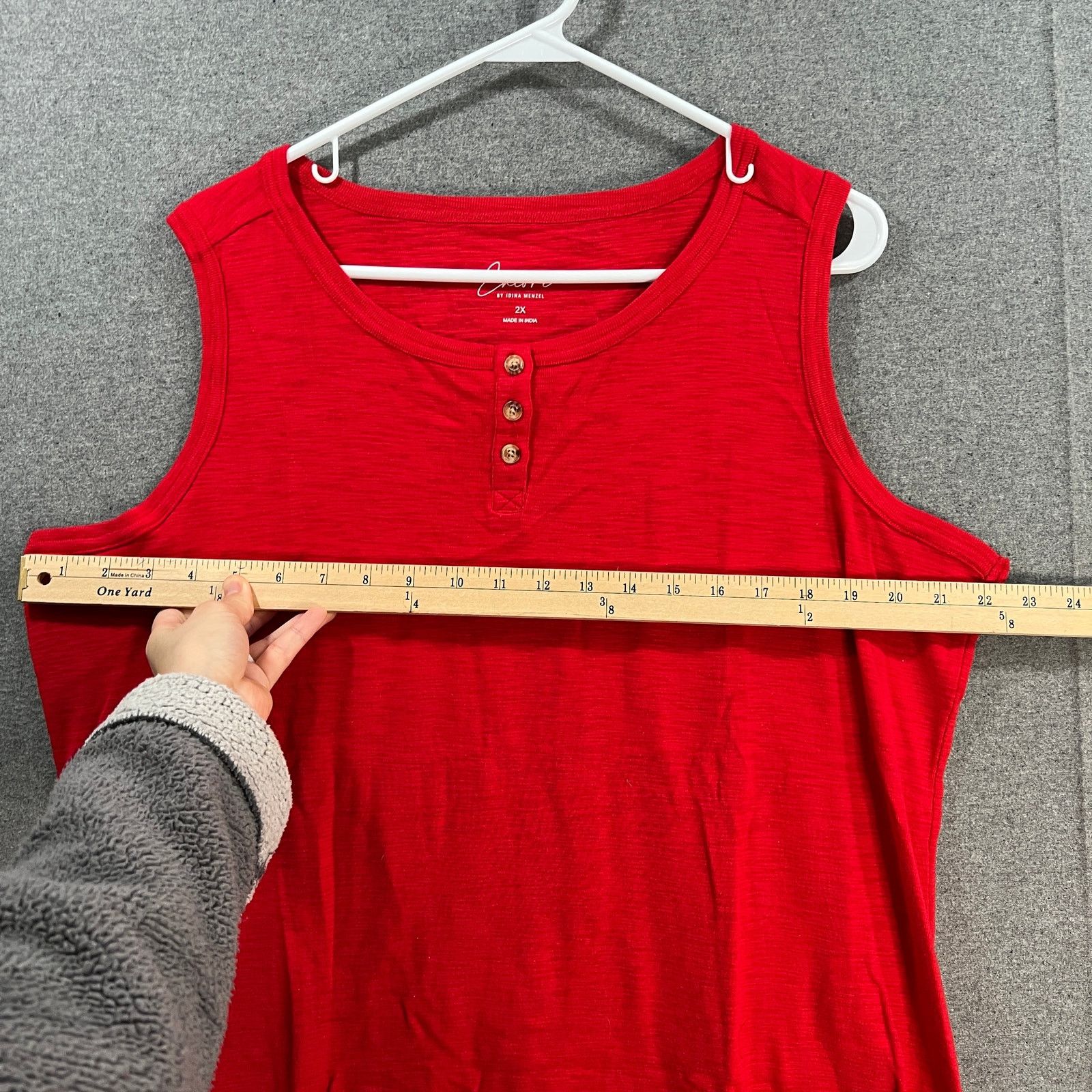 Other Encore by Idina Menzel Henley Tank Tee Red Rose, Size 2X Size XXL / US 16-18 / IT 52-54 - 4 Thumbnail