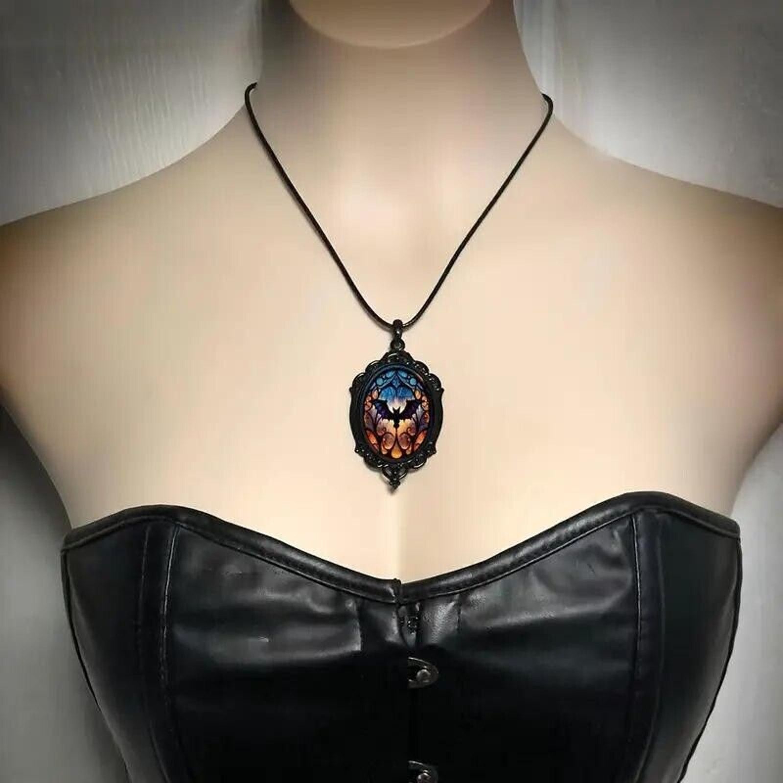 Other Gothic Halloween Retro Bat Design Necklace • Orange Black Size ONE SIZE - 2 Thumbnail
