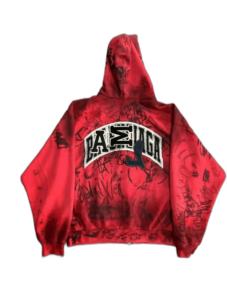 Mens Hoodies Balenciaga Hoodie Herren Rot Off-White Printed DIAG