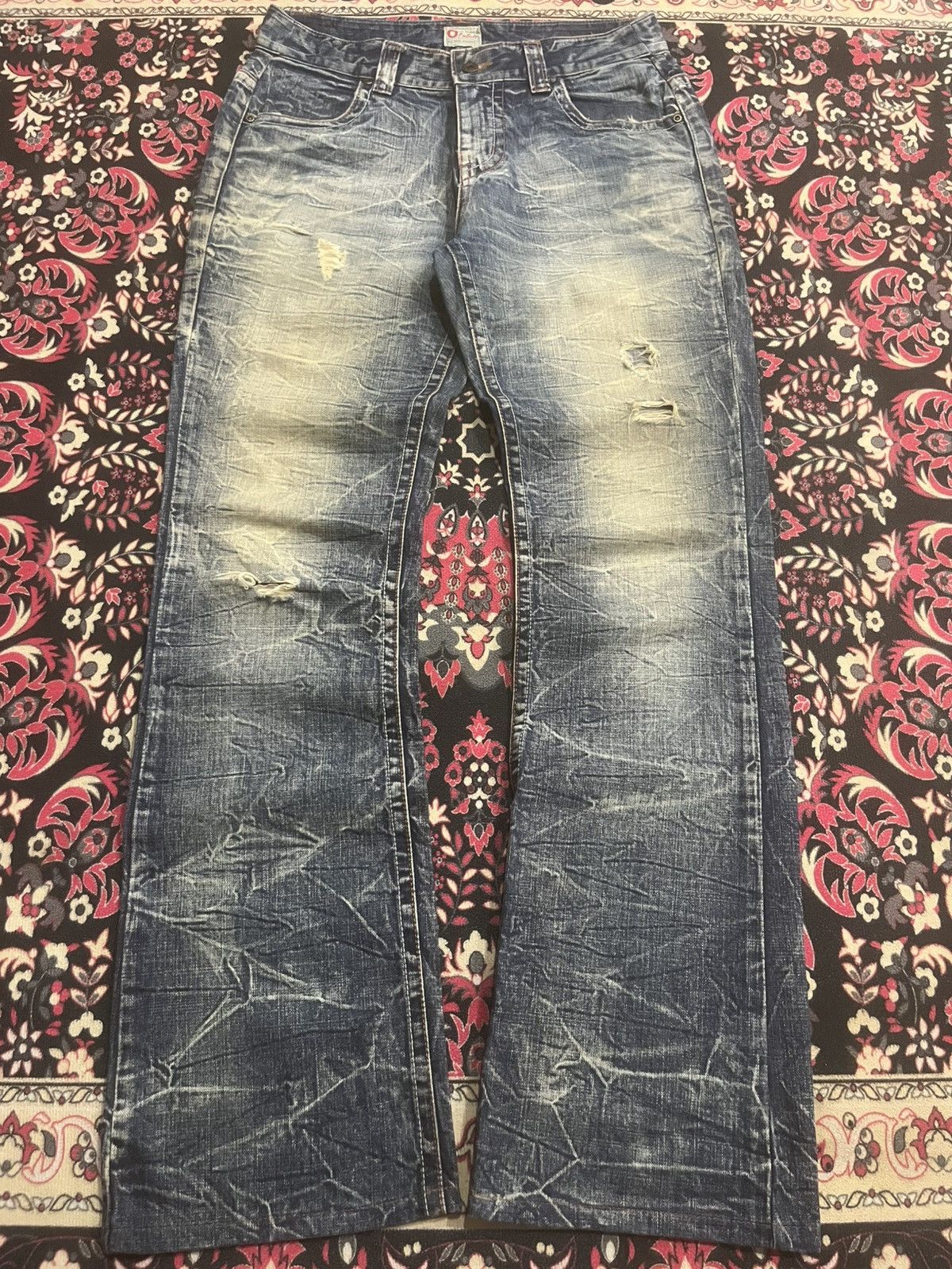 Tornado Mart Ozz-Firsi Pinball Distressed Thunder Distressed Flare Jeans Size US 30 / EU 46 - 1 Thumbnail