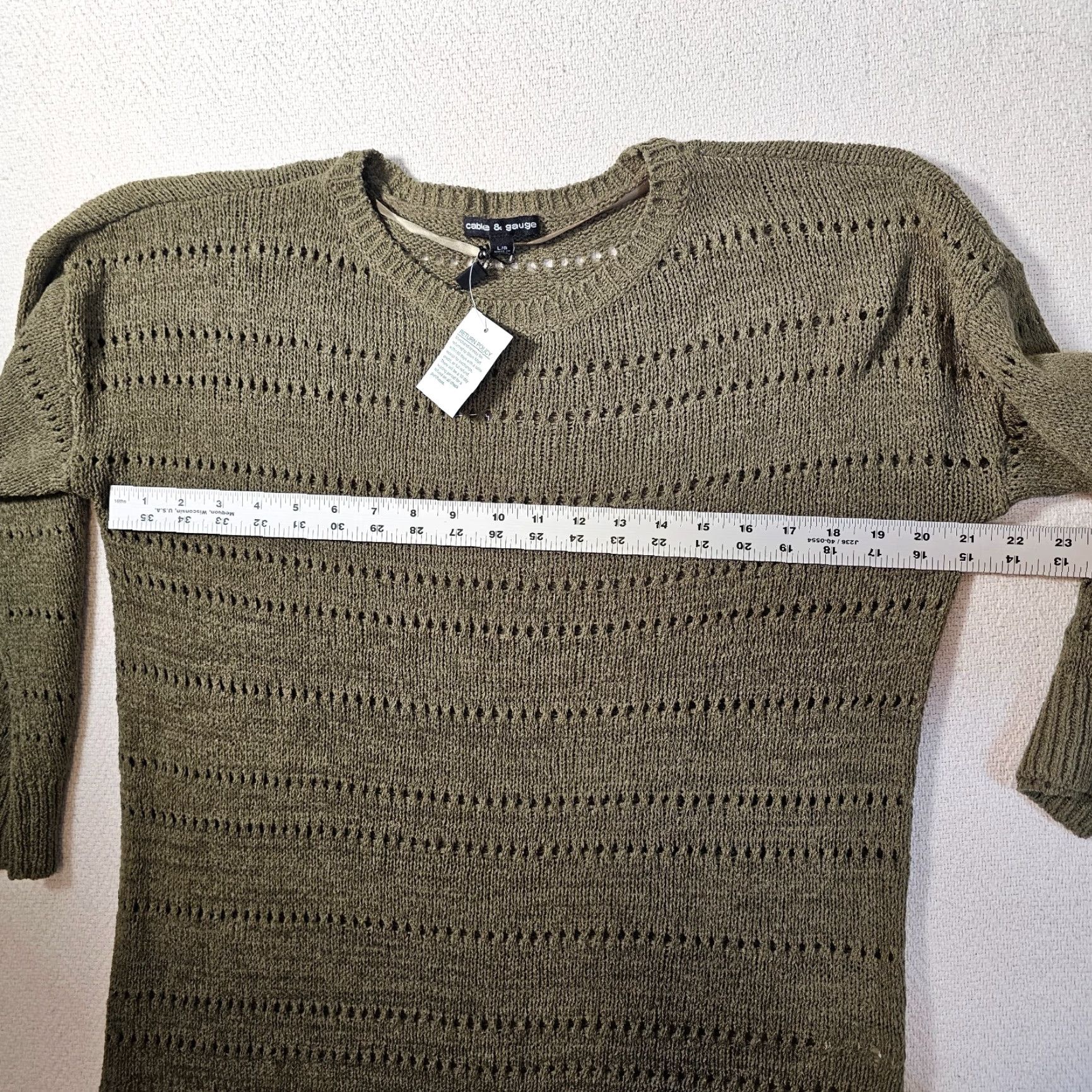 Vintage Cable & Gauge Sweater Women L Green Open-Knit Crew Neck Pullover, Acrylic Nylon, Crochet Accents, Boho Beach Style - Womens Size L / US 10 / IT 46 - 5 Thumbnail