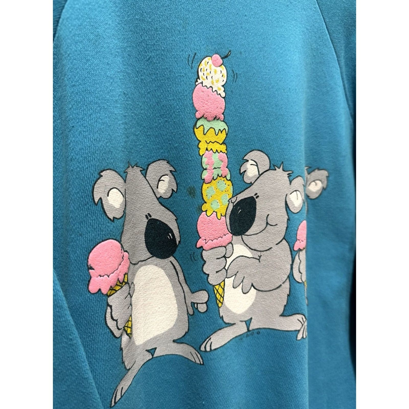 Vintage VINTAGE Koala Bear Ice Cream Blue Graphic Sweatshirt M/L Men Pullover 80s Shirt Womens Mens Boys Girls Size US L / EU 52-54 / 3 - 4 Thumbnail