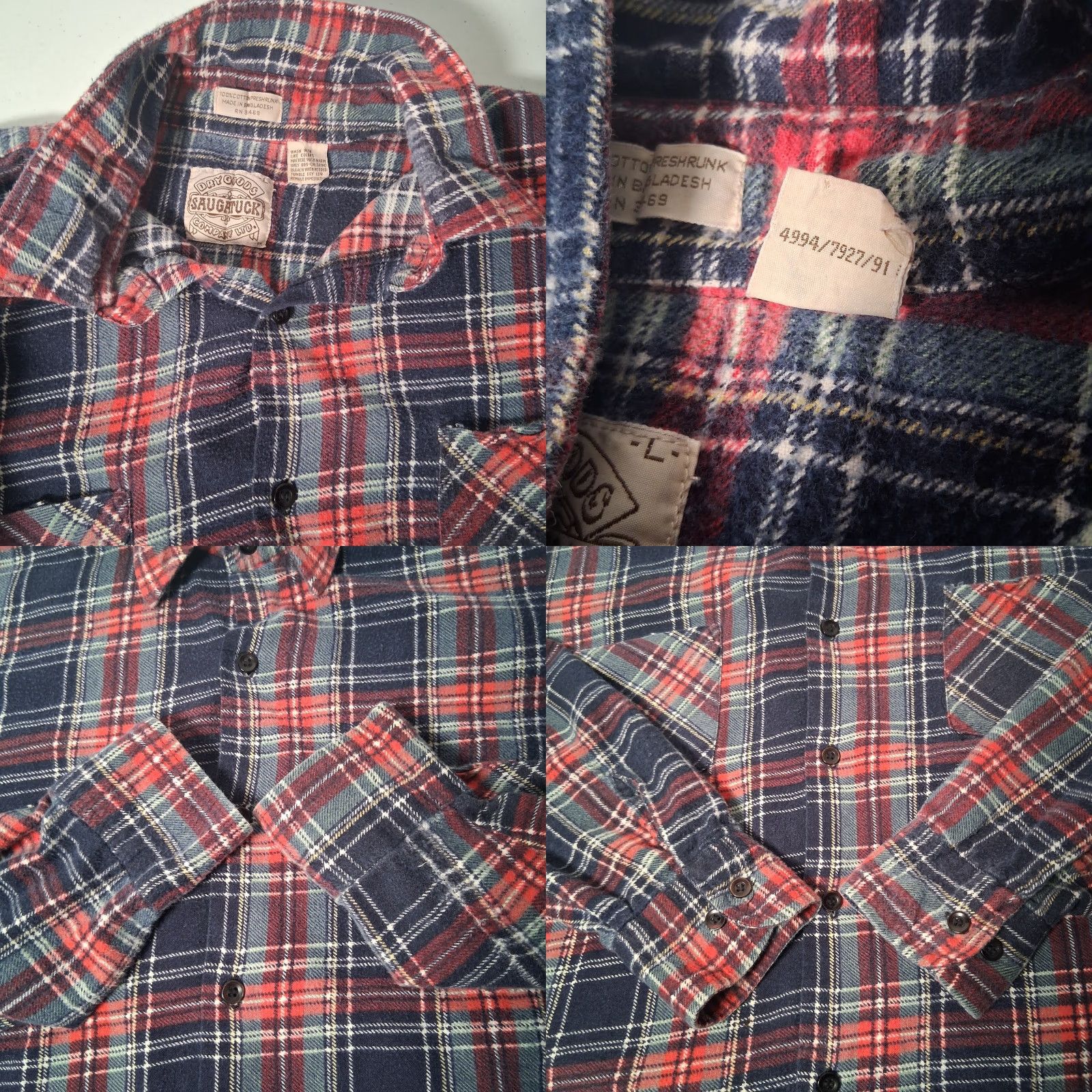 CO VINTAGE Saugatuck Drygoods Co Flannel Shirt Large L Blue Red Plaid Grunge Work Shirt Mens Size US L / EU 52-54 / 3 - 8 Thumbnail
