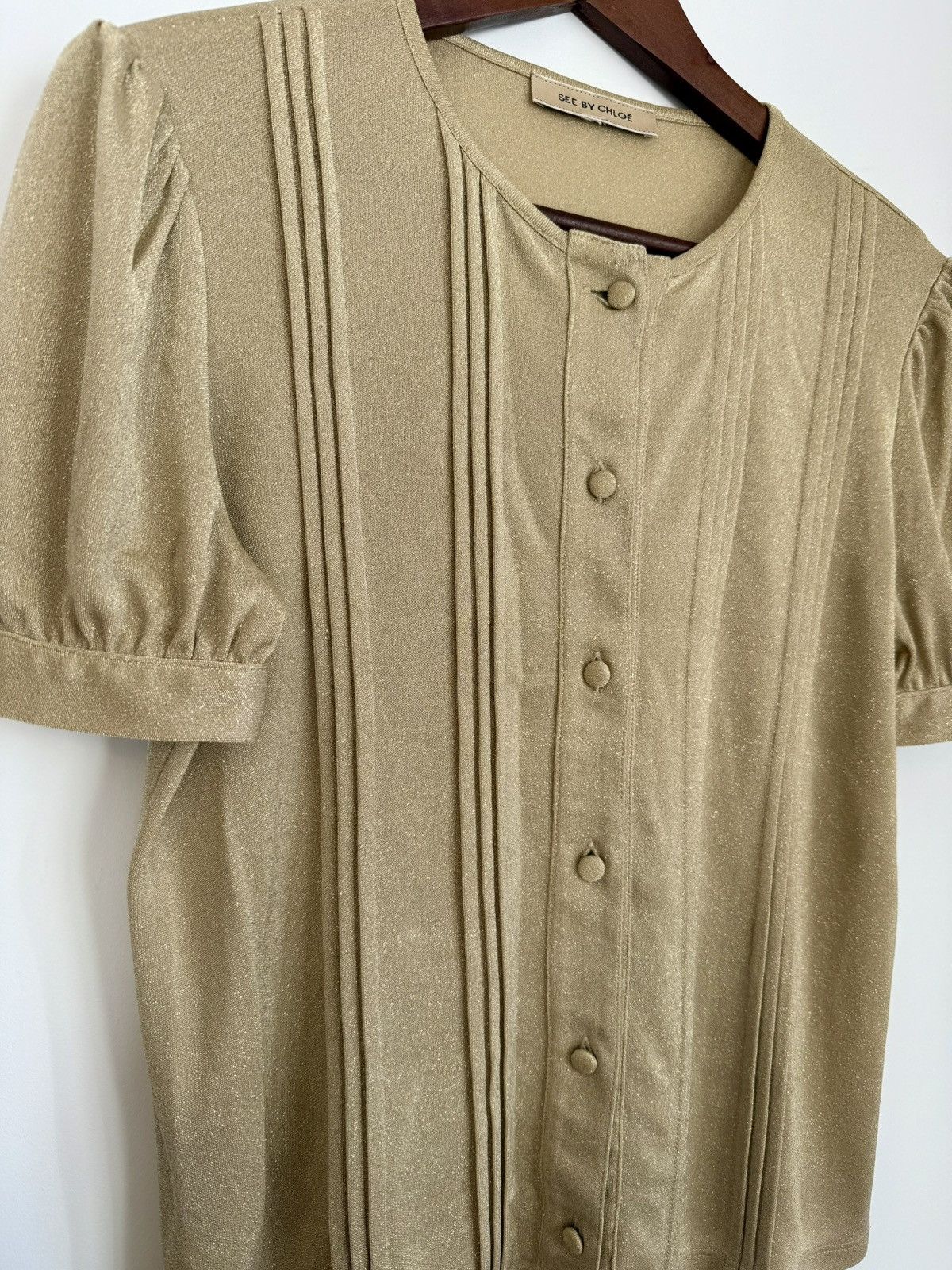 See by Chloe See by Chloé Gold Button Blouse Pleated Front Short Sleeve Size S / US 4 / IT 40 - 4 Thumbnail