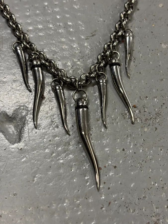 Dolce & Gabbana 2000s Dolce & Gabbana Silver Grey Metal Spike Teeth Pendant Necklace Size ONE SIZE - 3 Thumbnail