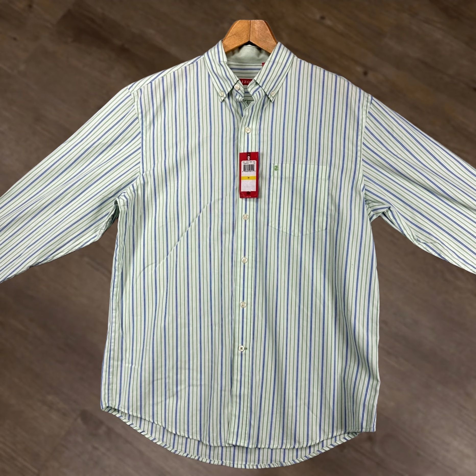 Izod IZOD Adult Mens Button-Down Shirt Medium Green Blue Striped Long Sleeve Logo NEW Size US M / EU 48-50 / 2 - 1 Thumbnail