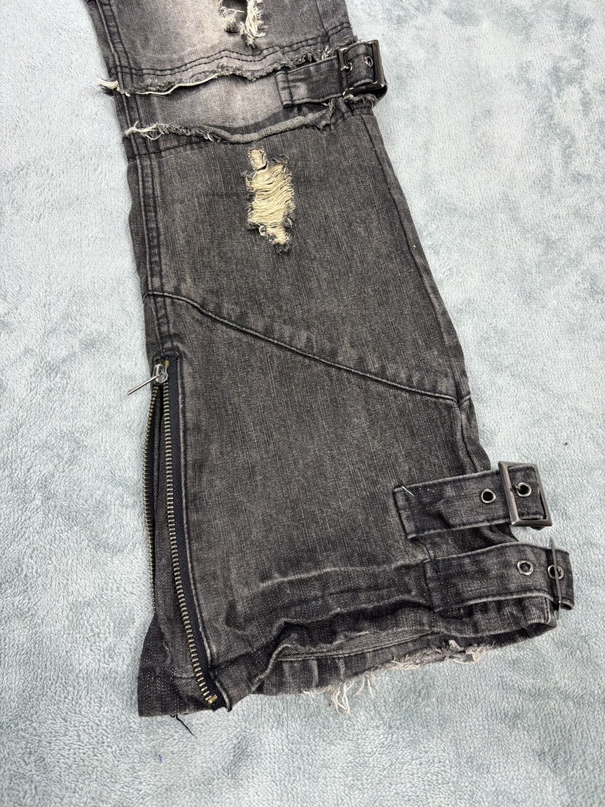 14th Addiction Black Boccaro Bondage Distressed Flared Jeans S0222 Size US 29 - 4 Thumbnail
