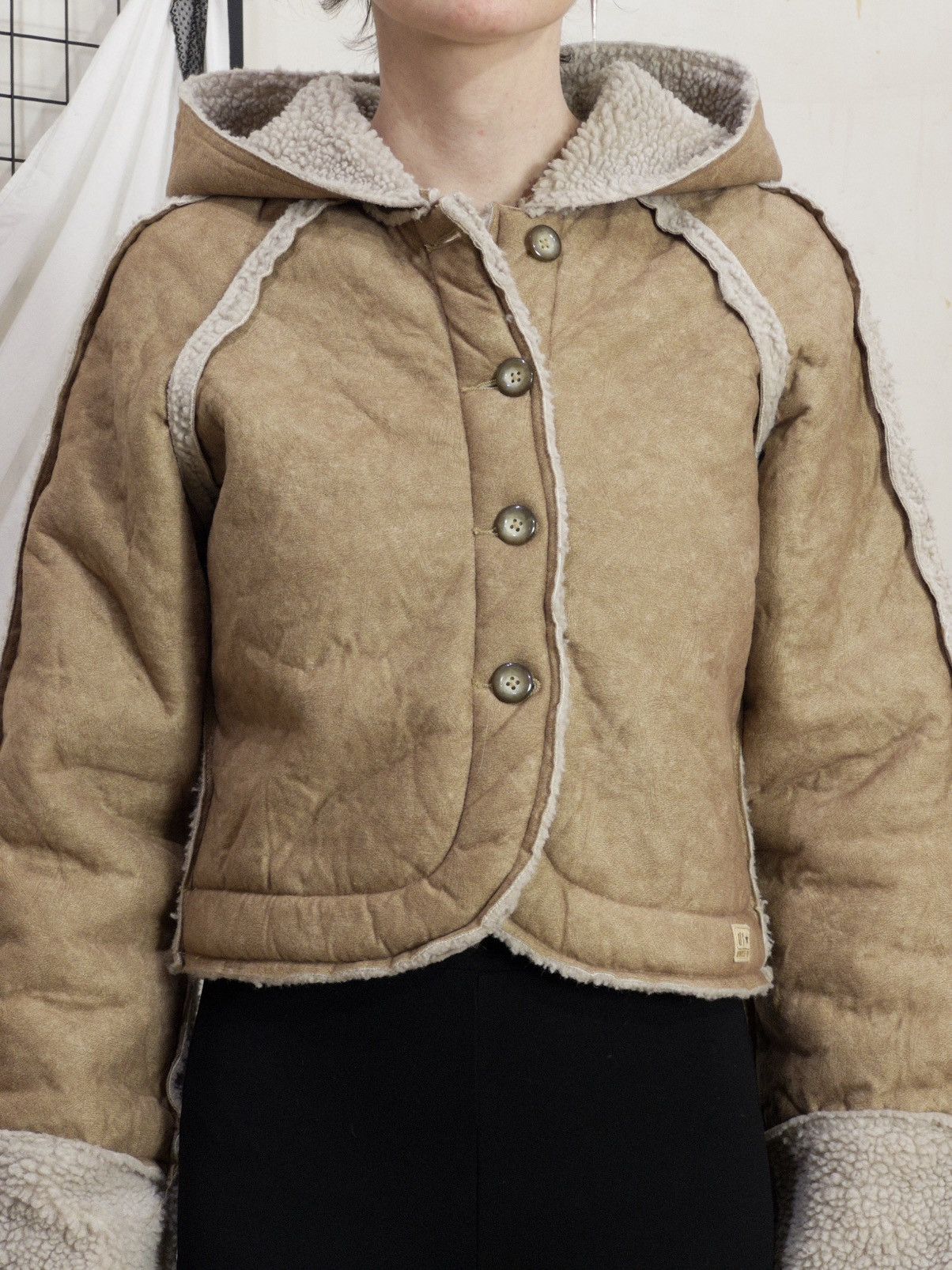 Vintage Uncle Sam Y2K Cropped Faux Shearling Jacket Size M / US 6-8 / IT 42-44 - 10 Thumbnail