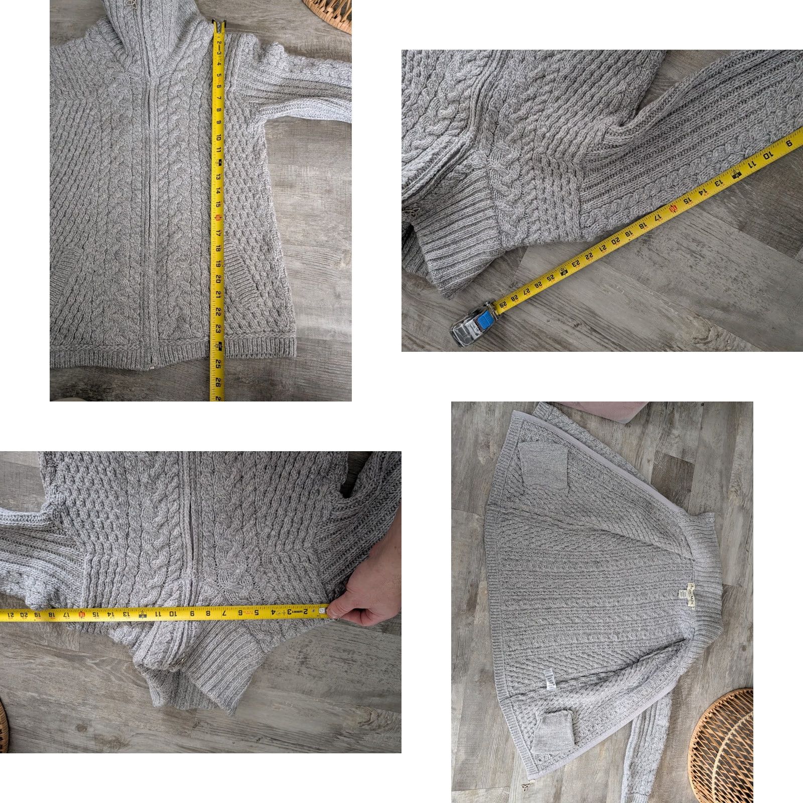 Vintage Aran Mor Sweater Cardigan Women Gray Merino Wool Cable Knit Full Zip Mock Neck Medium Size M / US 6-8 / IT 42-44 - 9 Thumbnail