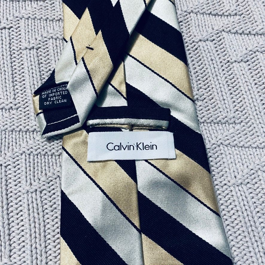 Calvin Klein Calvin Klein gold metallic striped silk tie Size ONE SIZE - 3 Thumbnail