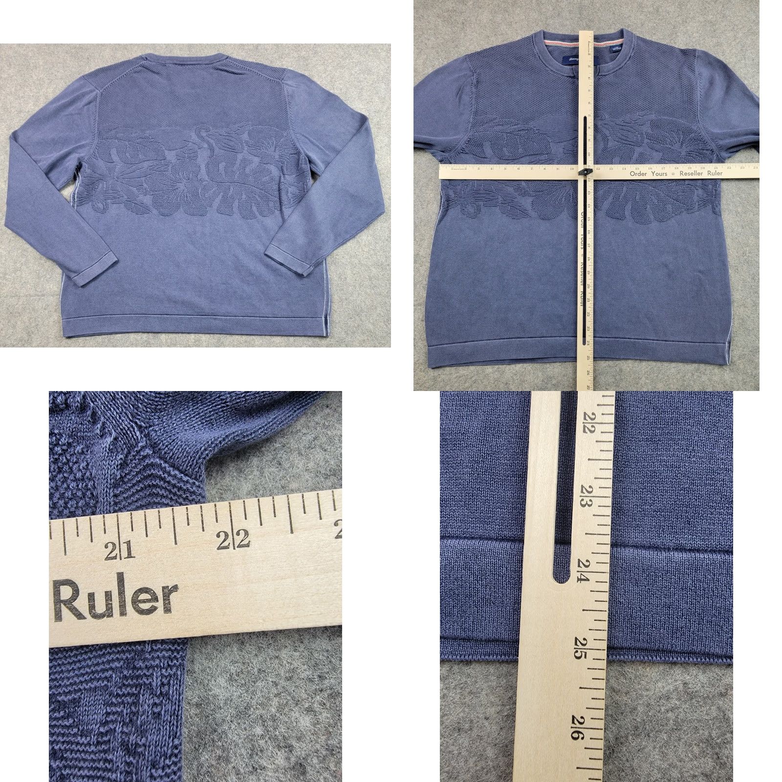 Tommy Bahama Tommy Bahama Pullover Sweater Mens Large Blue Knit Flamingo Split Neck Textured Size US L / EU 52-54 / 3 - 8 Thumbnail