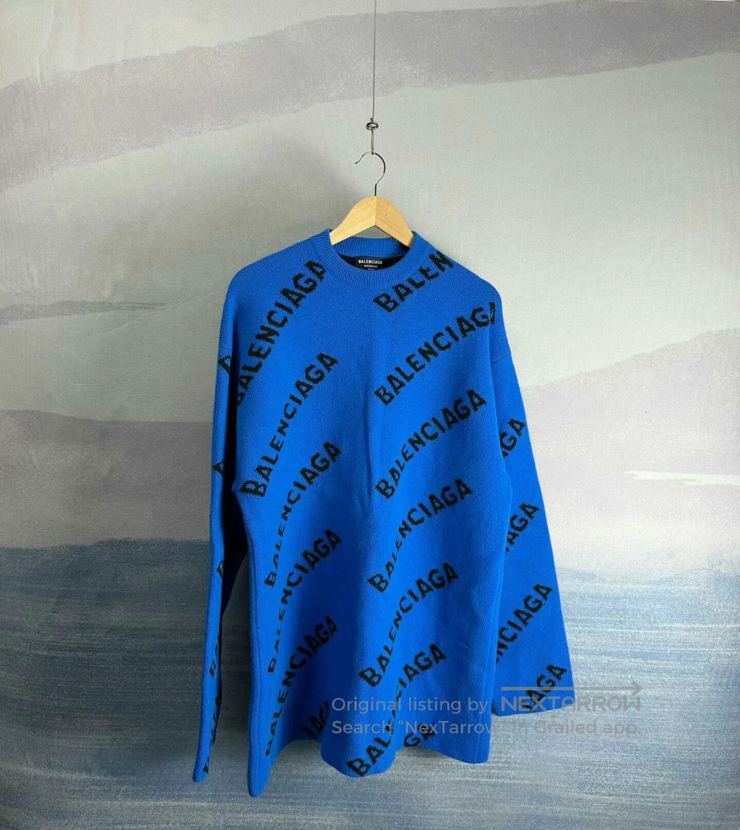 balenciaga blue printed wool sweater os xs.
