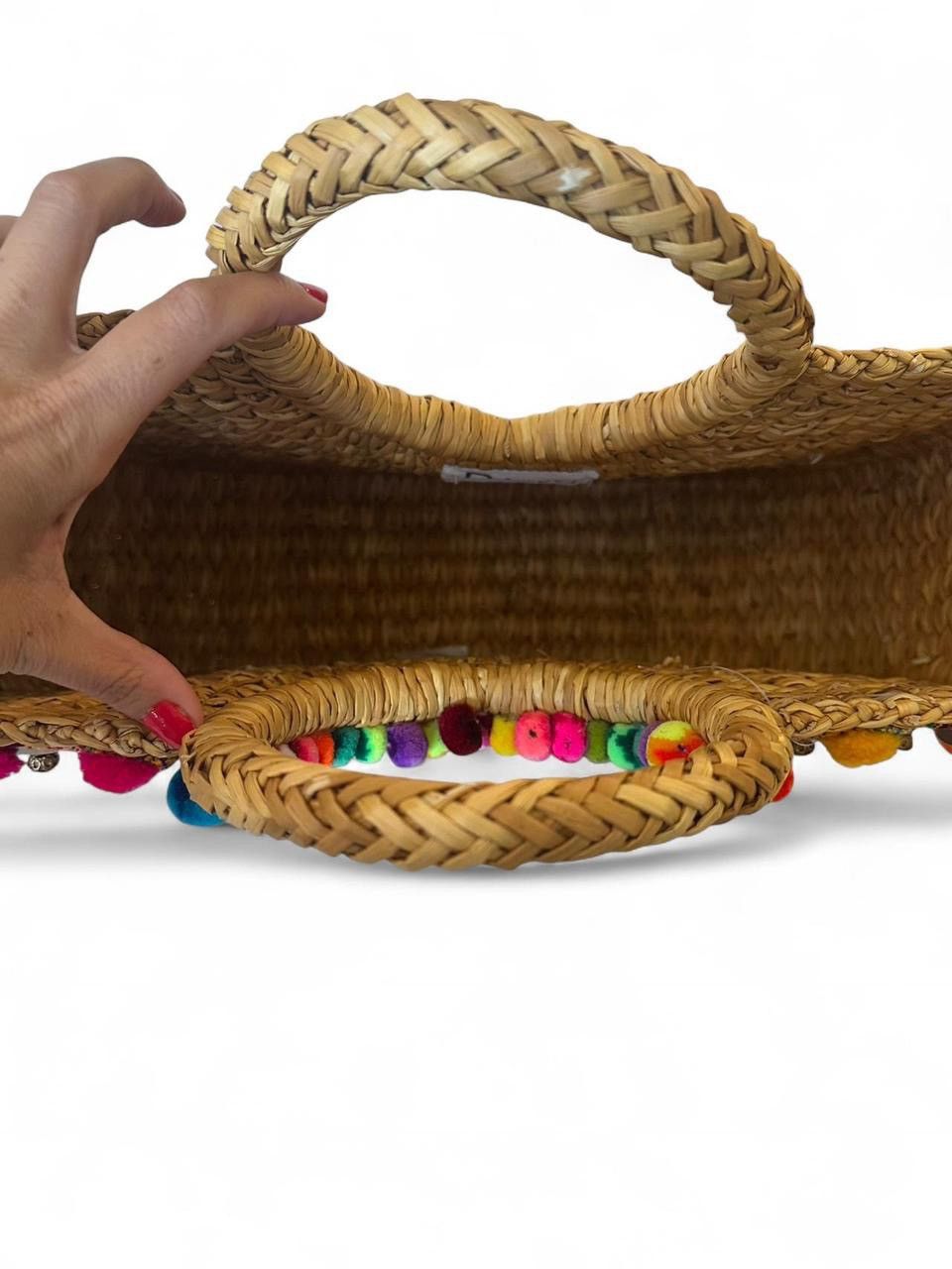 Other PITUSA Boho Embellished Straw Basket Tote Beach Bag Size ONE SIZE - 3 Thumbnail