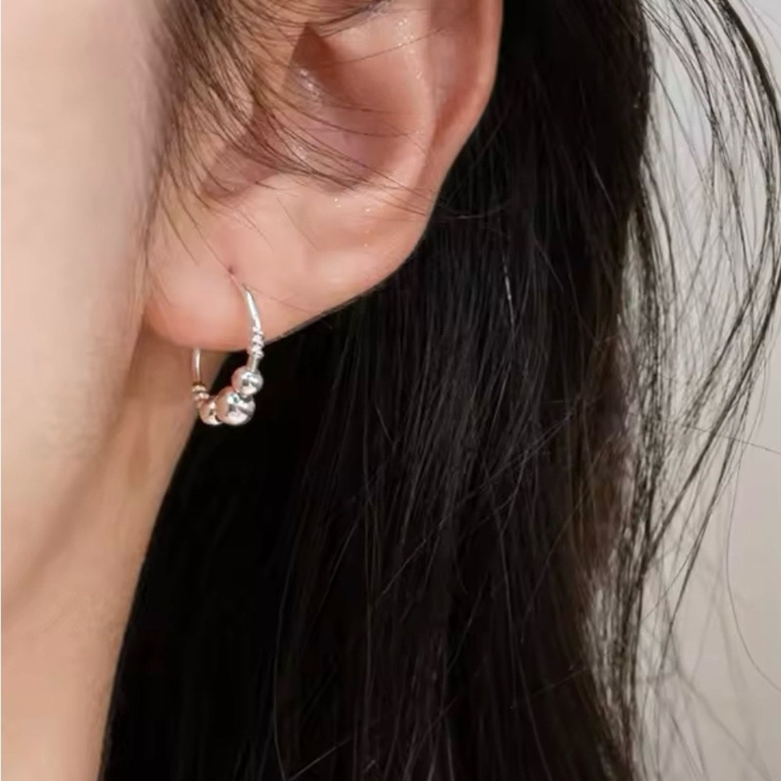 Other Sterling Silver Bead Hoop Huggie Earrings Size ONE SIZE - 3 Thumbnail