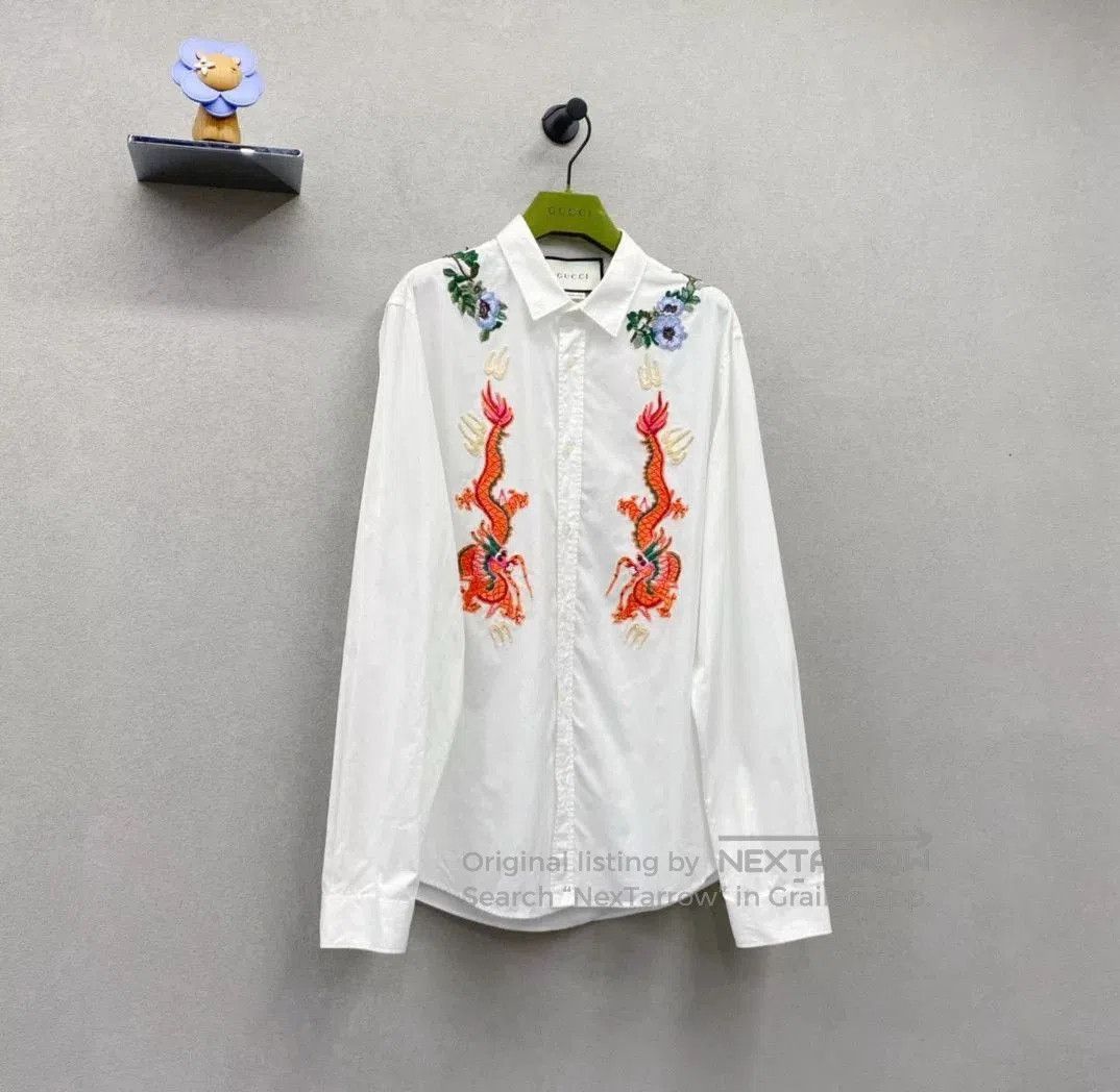 Gucci Gucci White Floral Embroidered Shirt. Size US XL / EU 56 / 4 - 3 Thumbnail