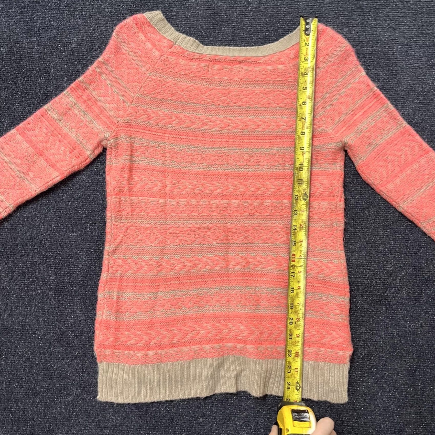 American Eagle Outfitters Y2K American Eagle Outfitters Sweater Women Small Pink Tan Striped Knit Pullover Size S / US 4 / IT 40 - 4 Thumbnail