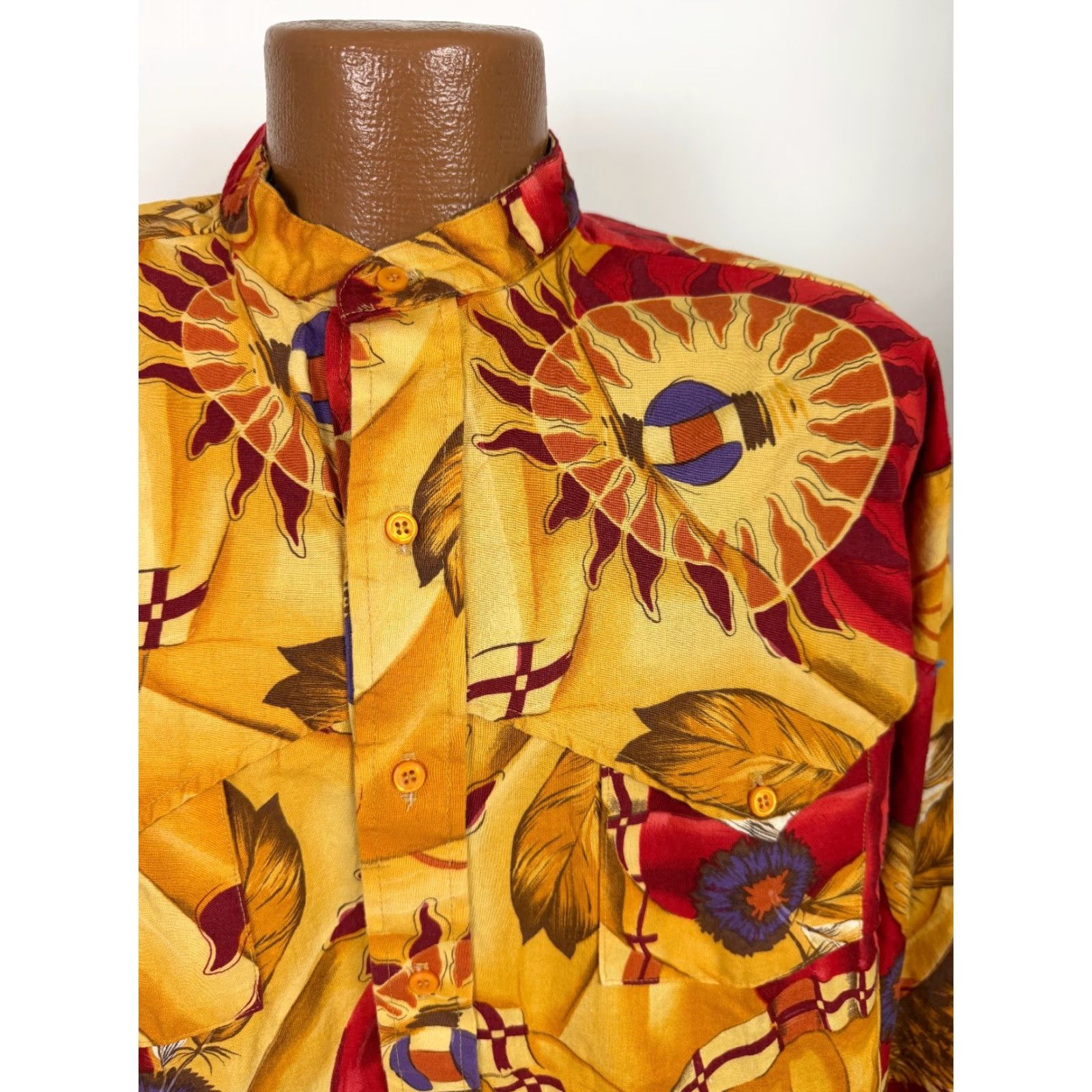 Vintage VINTAGE Panhandle Slim Shirt Band Collar Western 90s Men L Yellow Cotton Button-Up Pockets Mens Size US L / EU 52-54 / 3 - 2 Thumbnail